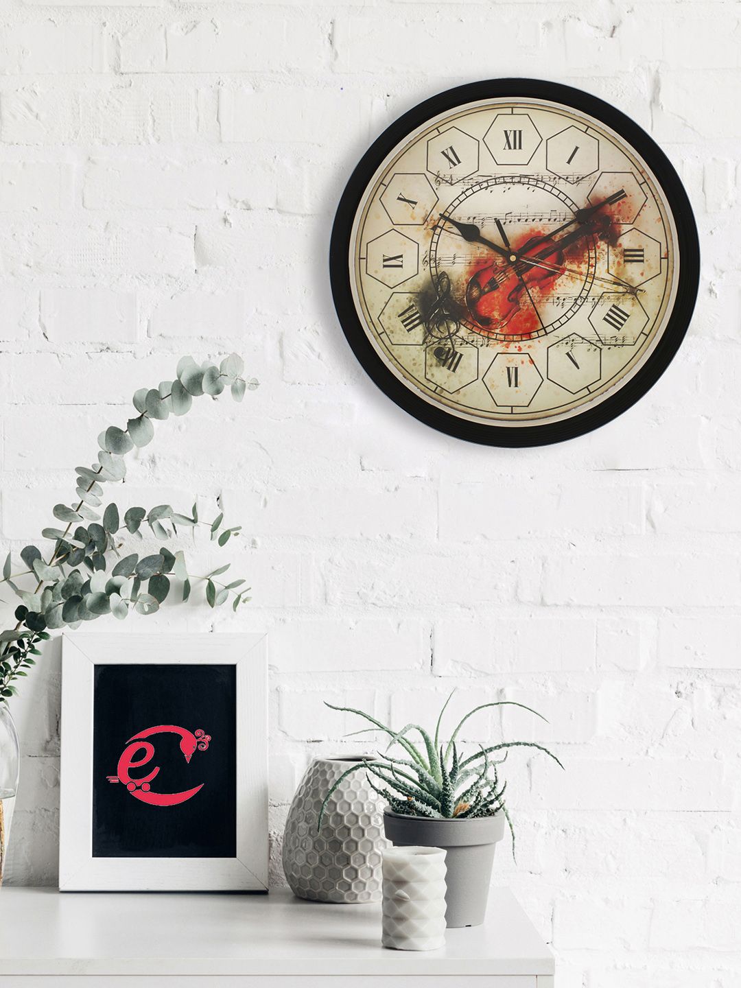 eCraftIndia Beige & Red Round Printed 31 cm Analogue Wall Clock Price in India