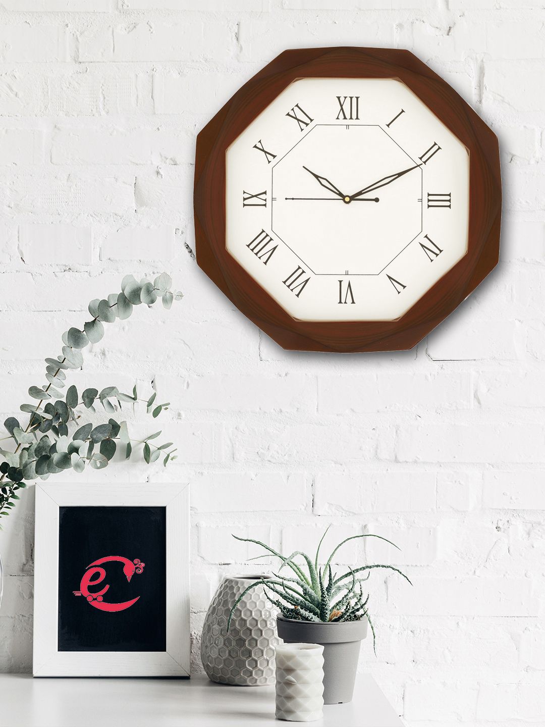 eCraftIndia Off-White Handcrafted Geometric Solid 33.5 cm Analogue Wall Clock Price in India