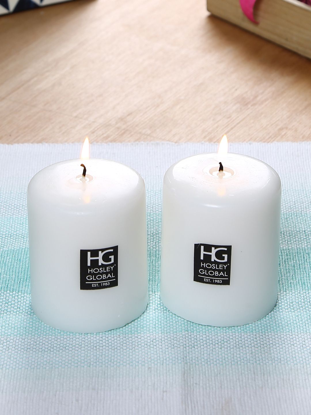 HOSLEY Set of 2 White Unscented Pillar Candles 10 cm Price in India