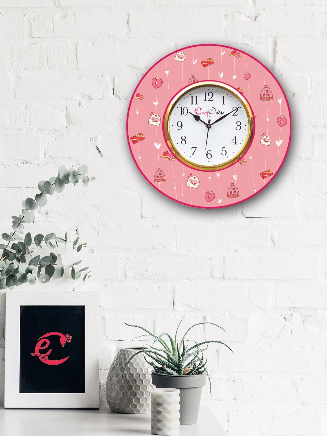 eCraftIndia White Handcrafted Round Printed 30.48 cm Analogue Wall Clock Price in India