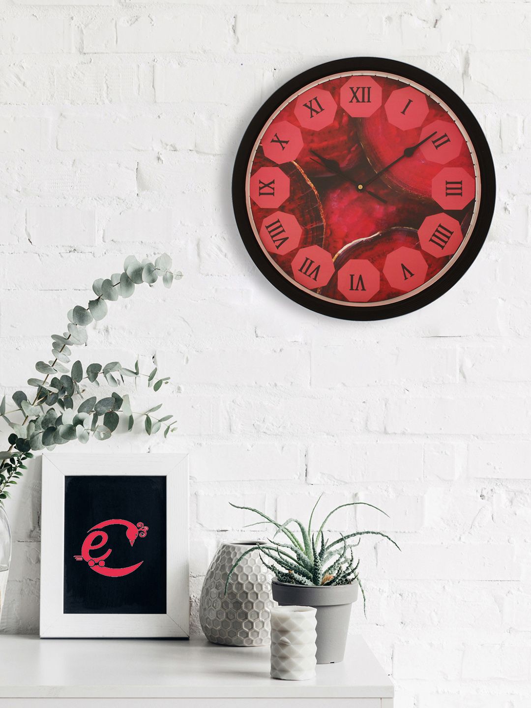 eCraftIndia Red & Black Round Printed 31 cm Analogue Wall Clock Price in India