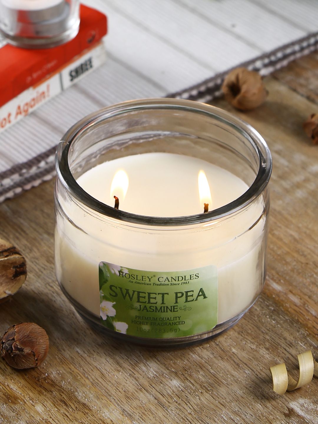 Hosley Cream-Coloured Sweet Pea Jasmine Scented Jar Candle With 2 Wicks 283 g Price in India