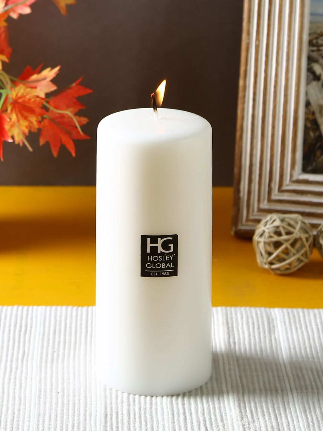 HOSLEY White Solid Unscented Pillar Candle 15.24 cm Price in India
