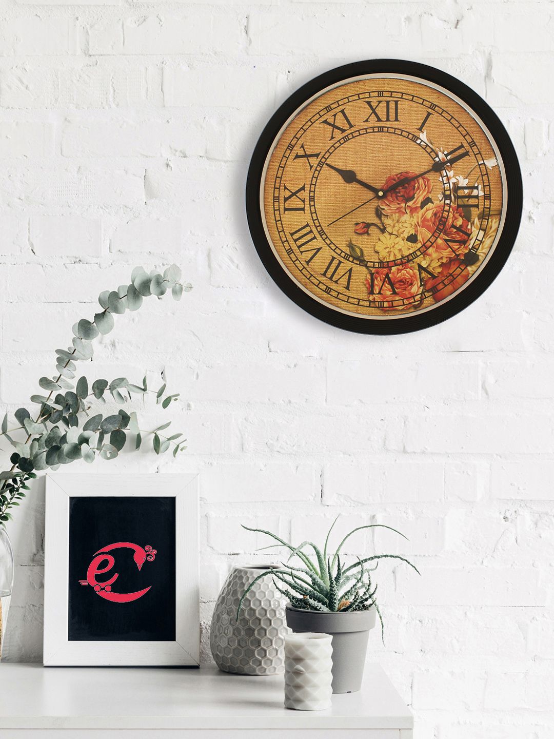 eCraftIndia Mustard Round Printed Analogue Wall Clock (31.75 x 31.75 x 2.54) Price in India