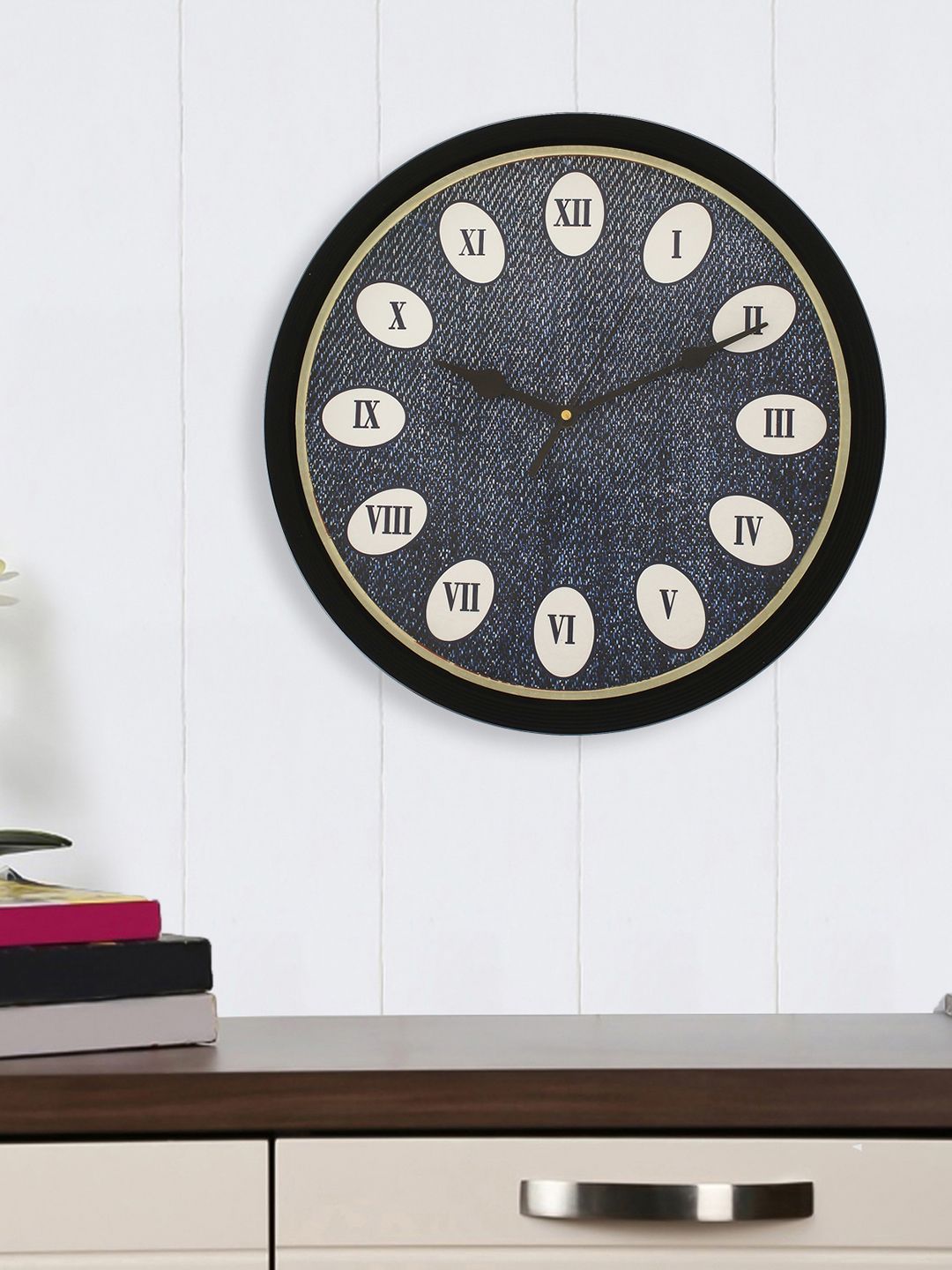 eCraftIndia Blue & Beige Round 31.75cm Printed Analogue Wall Clock Price in India