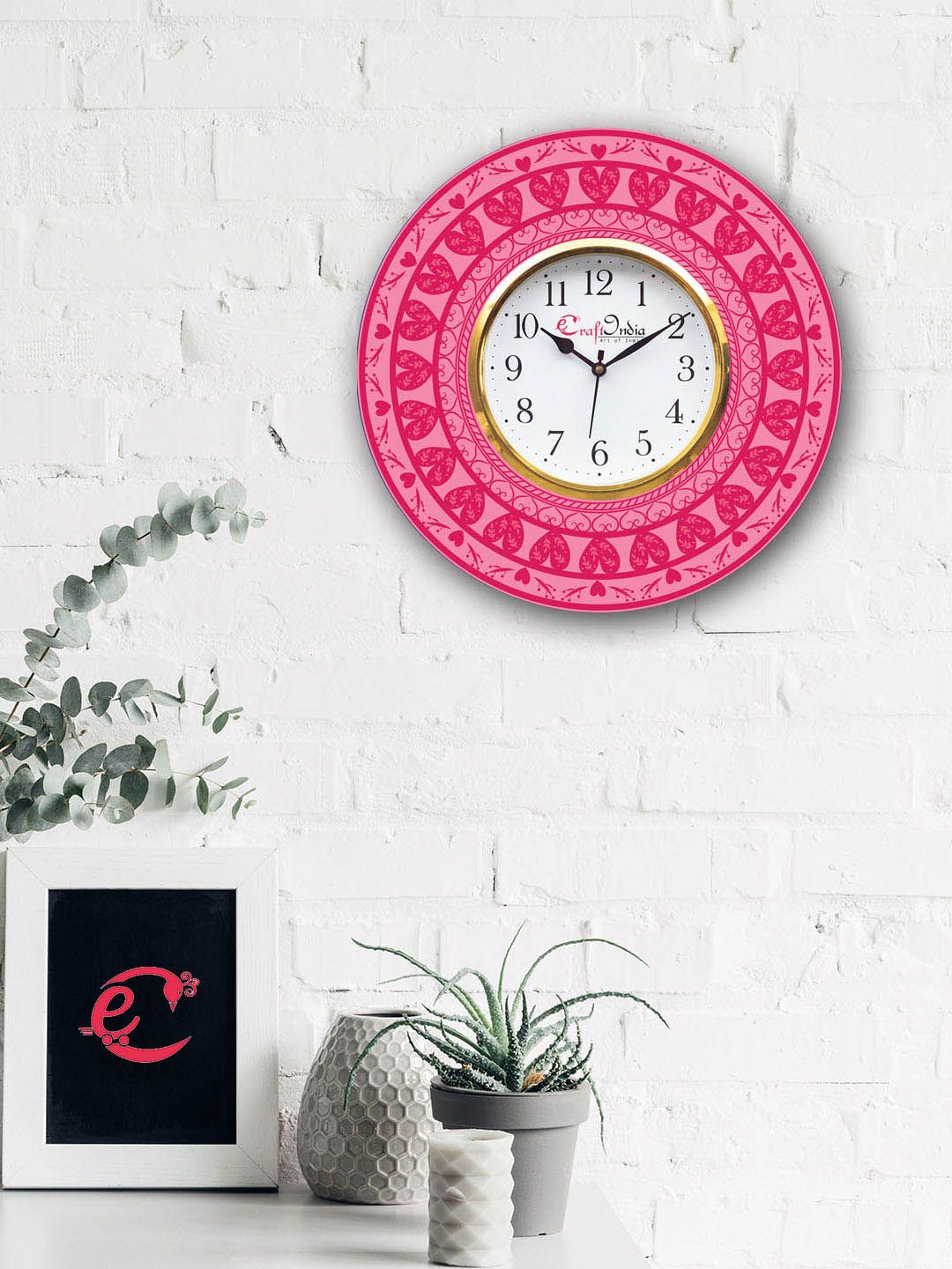 eCraftIndia Pink & White Handcrafted Analogue Wall Clock Price in India