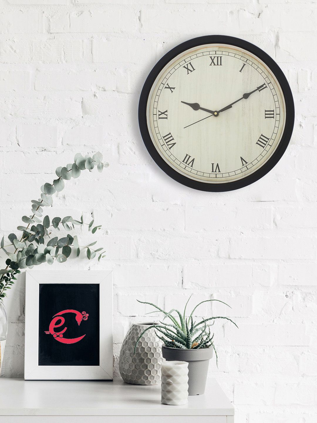 eCraftIndia Off-White Round Solid 31 cm Analogue Wall Clock Price in India