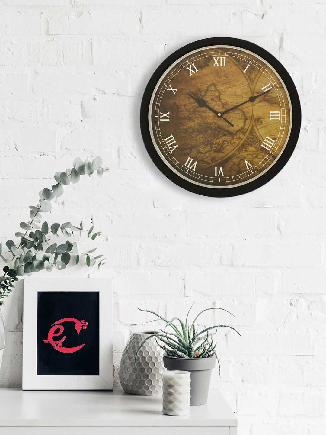 eCraftIndia Olive Green Round Printed 31 cm Analogue Wall Clock Price in India