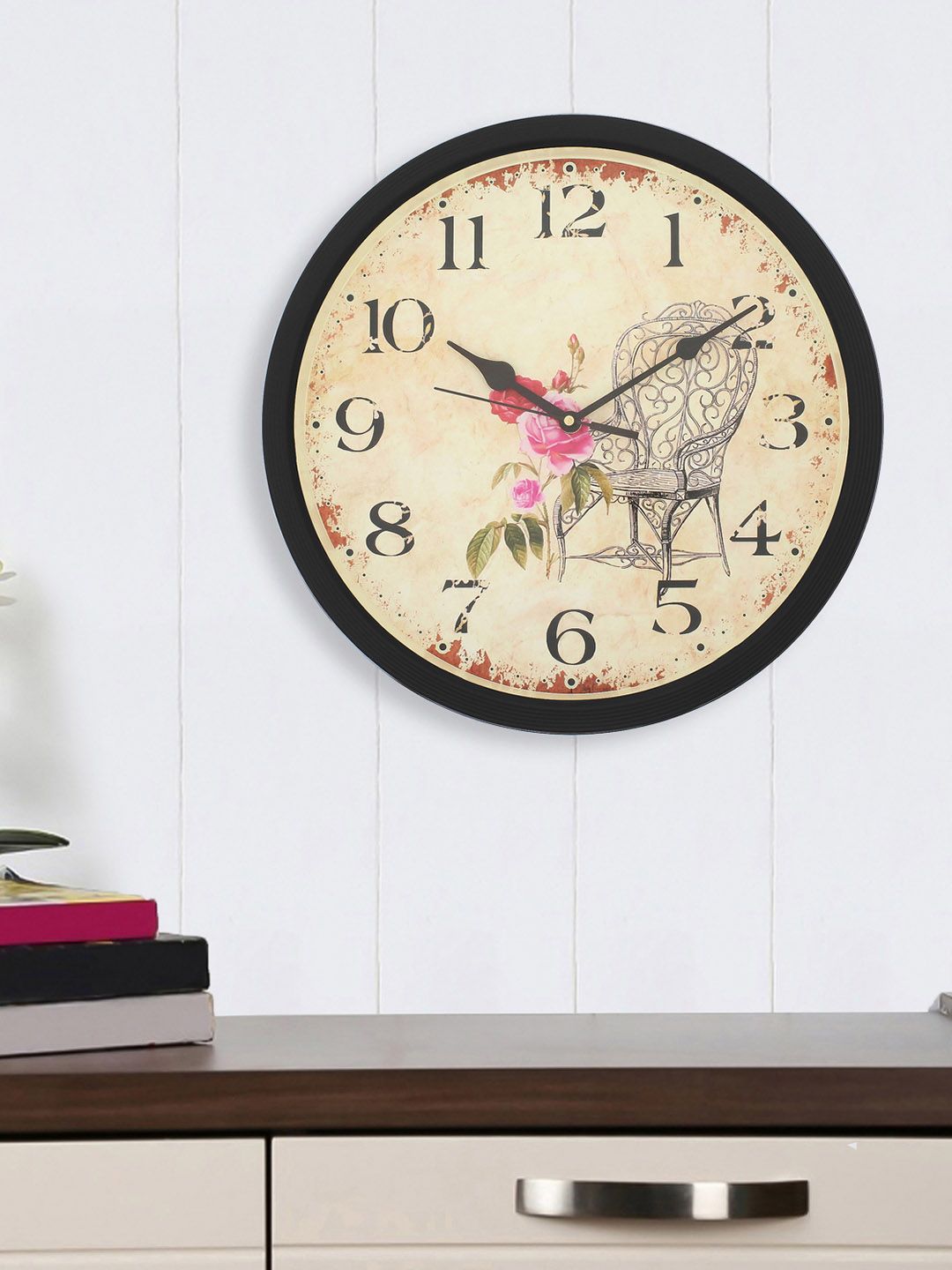 eCraftIndia Beige Round Printed 31.75cm Analogue Wall Clock Price in India