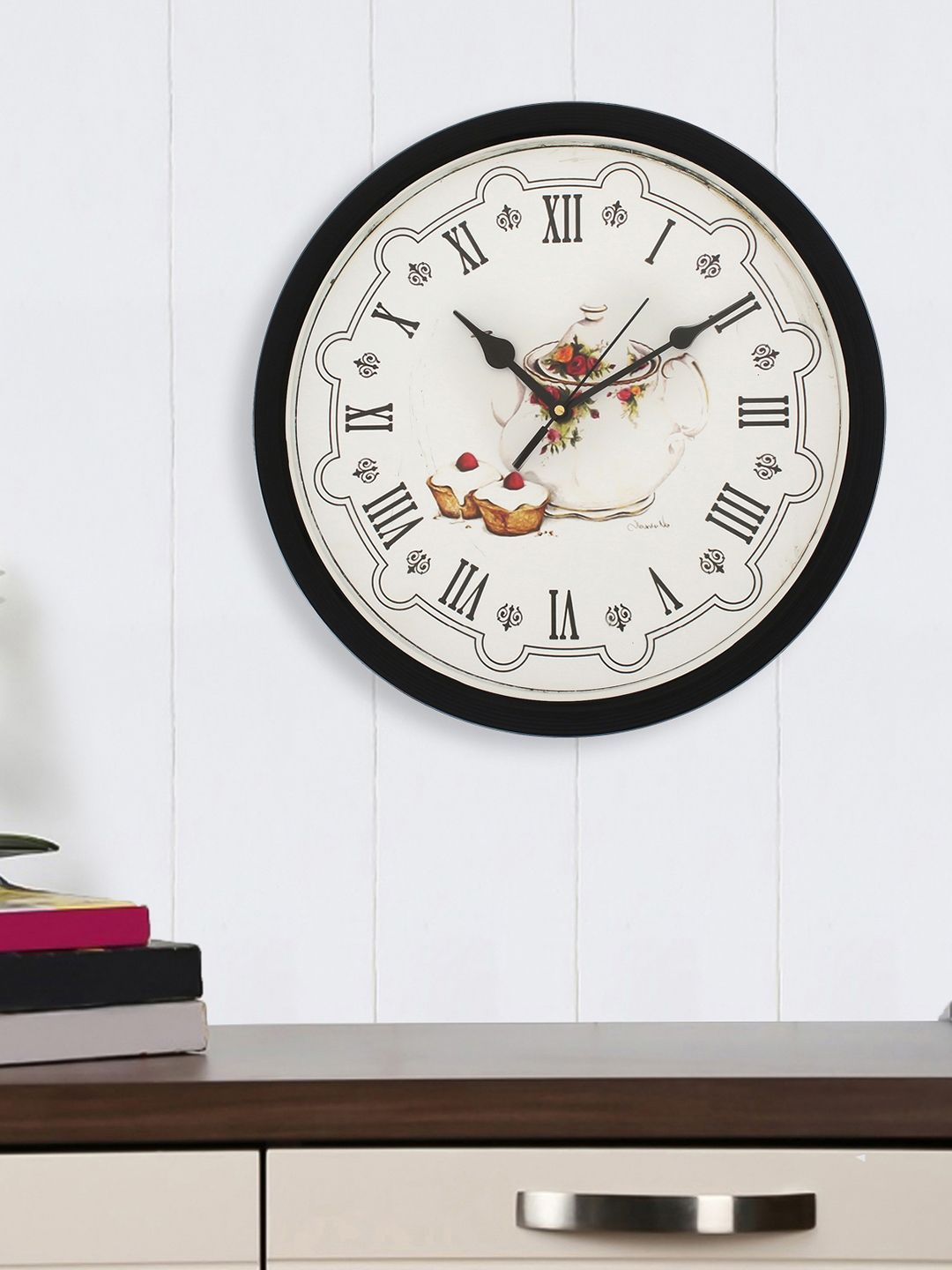 eCraftIndia White Round Printed 31.75cm Analogue Wall Clock Price in India