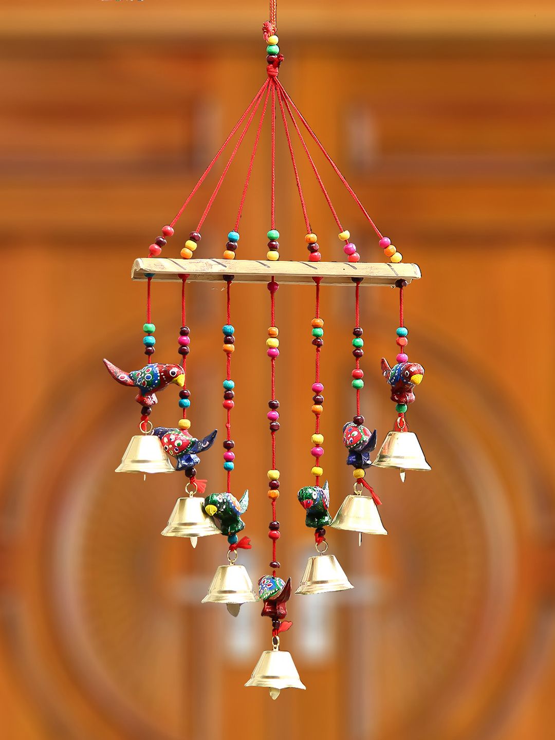 eCraftIndia Multicoloured Handcrafted Decorative Parrot Wall Hanging Bells Price in India