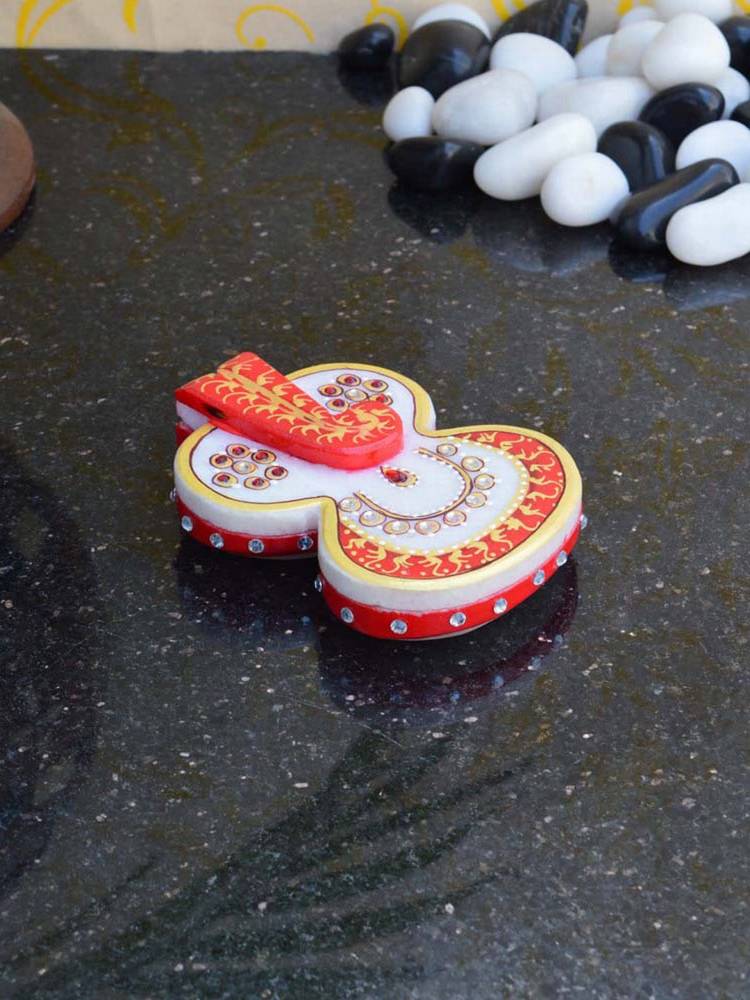 eCraftIndia Red & Yellow Marble Ganesha Chopra Showpiece Price in India