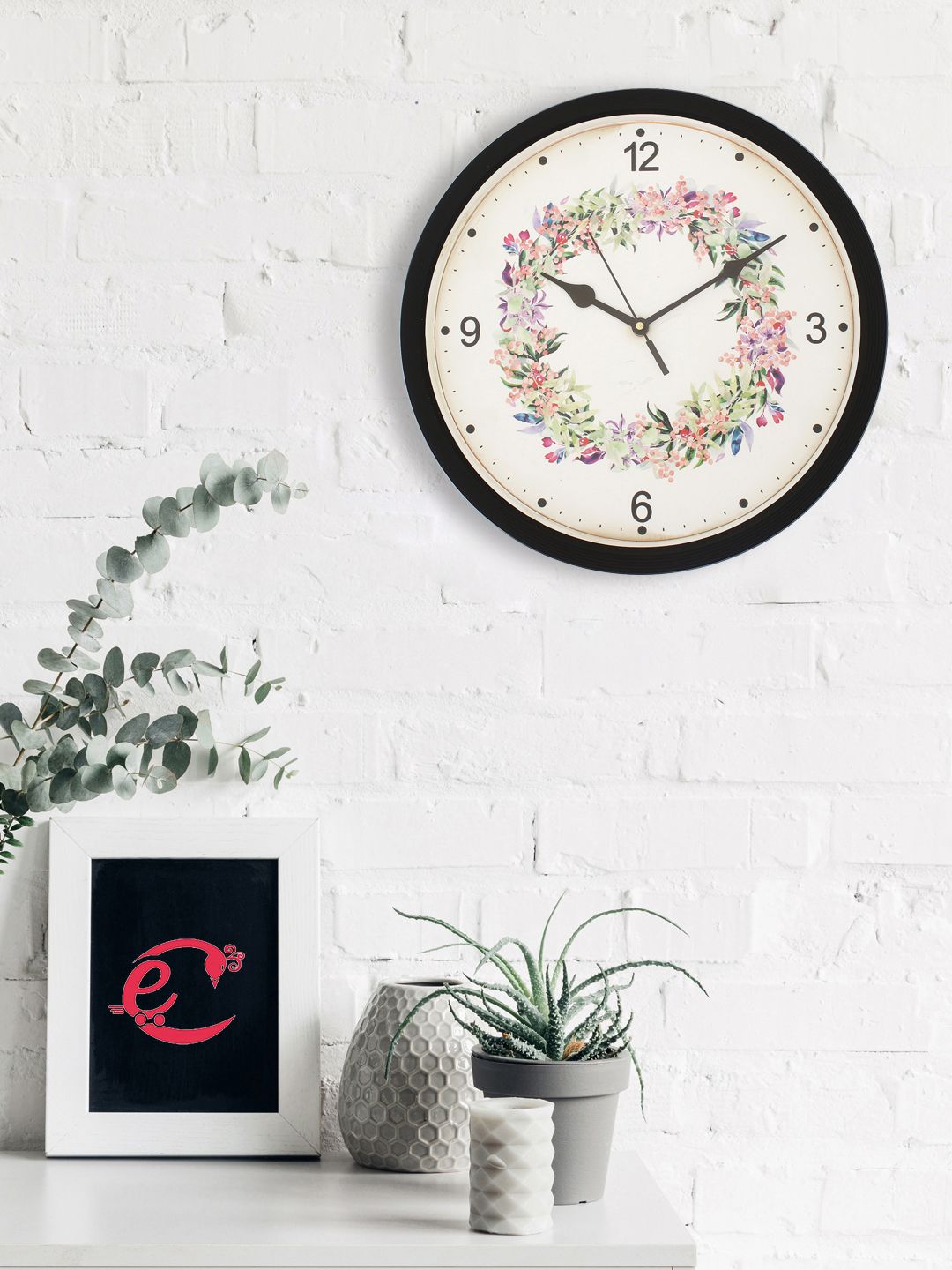 eCraftIndia Off-White Round Printed 31 cm Analogue Wall Clock Price in India