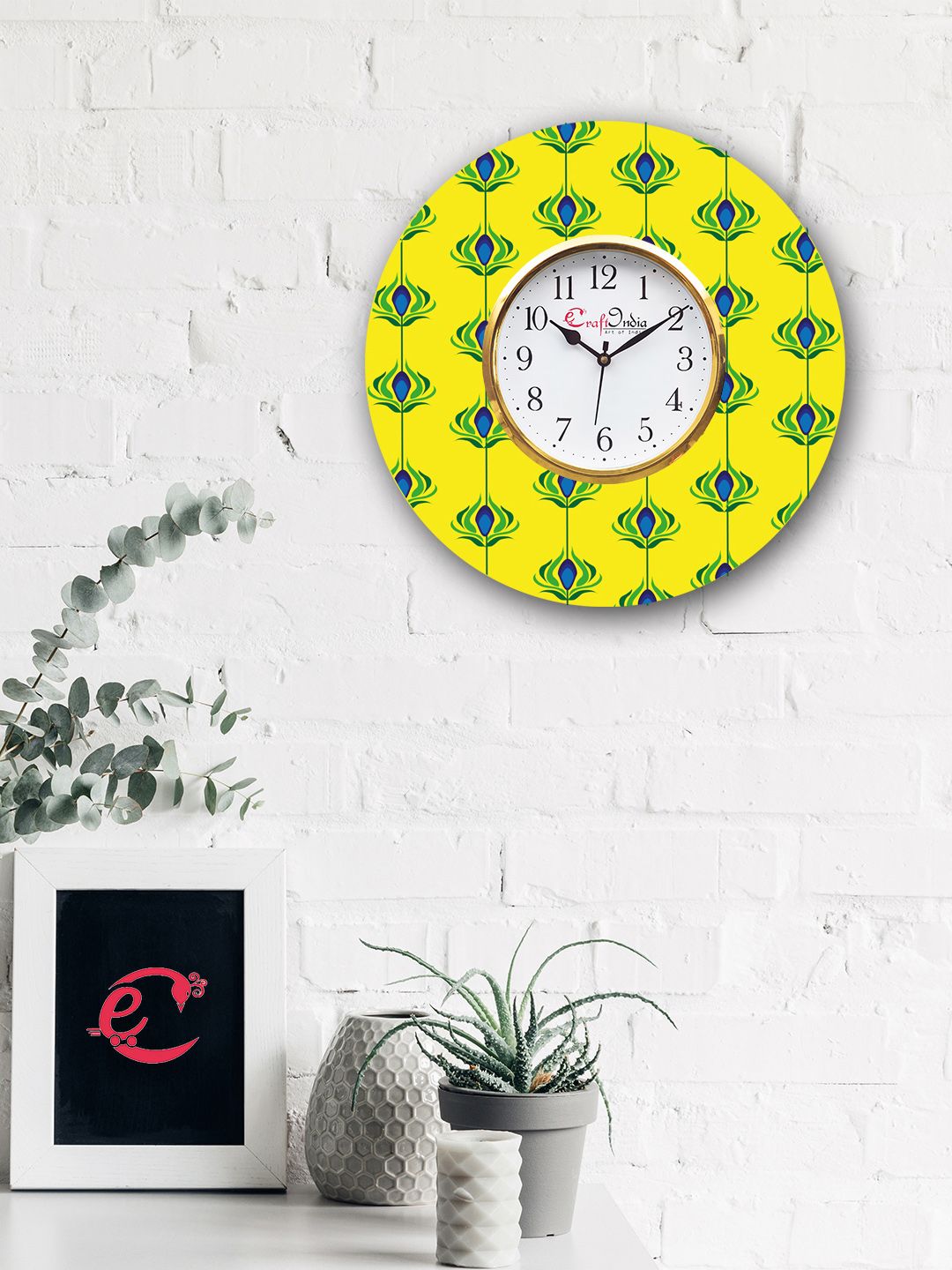 eCraftIndia Yellow & Green Handcrafted Analogue Wall Clock Price in India