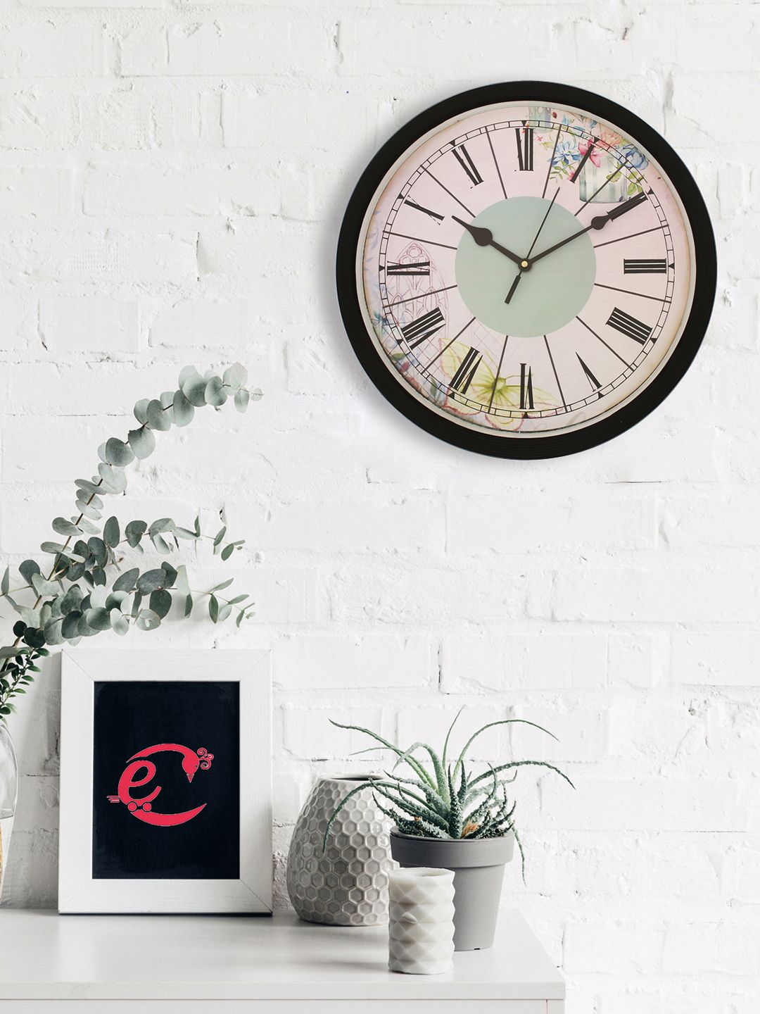 eCraftIndia Off-White Round Printed 31 cm Analogue Wall Clock Price in India