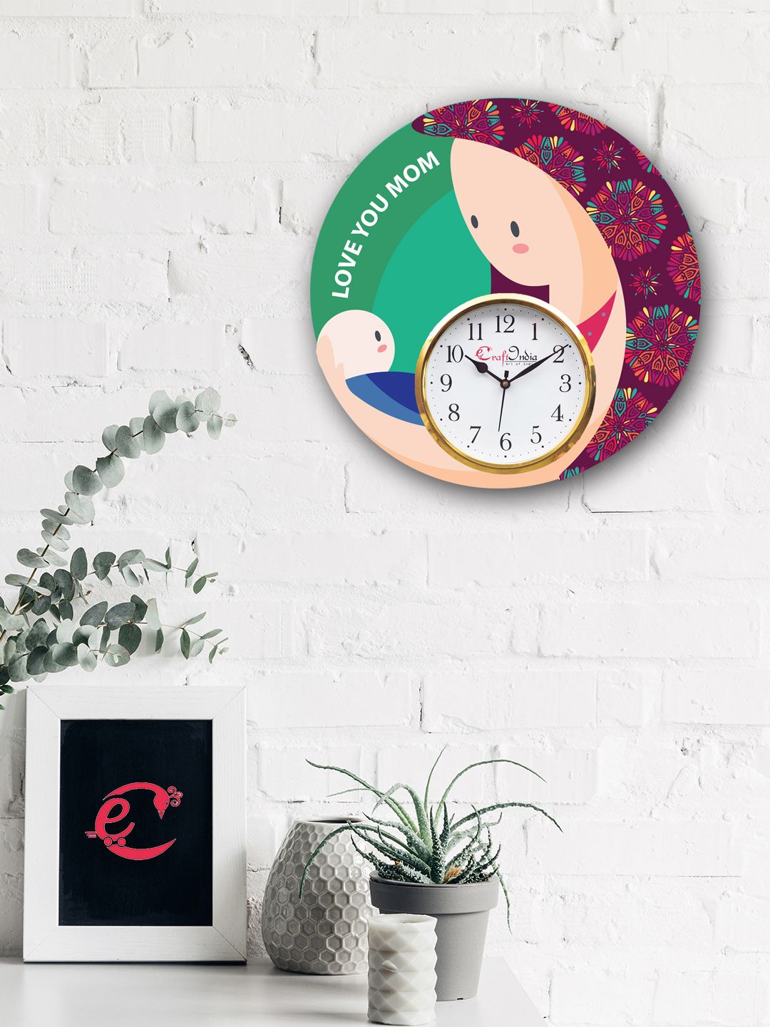eCraftIndia Multicoloured Handcrafted Round Printed Analogue Wall Clock Price in India