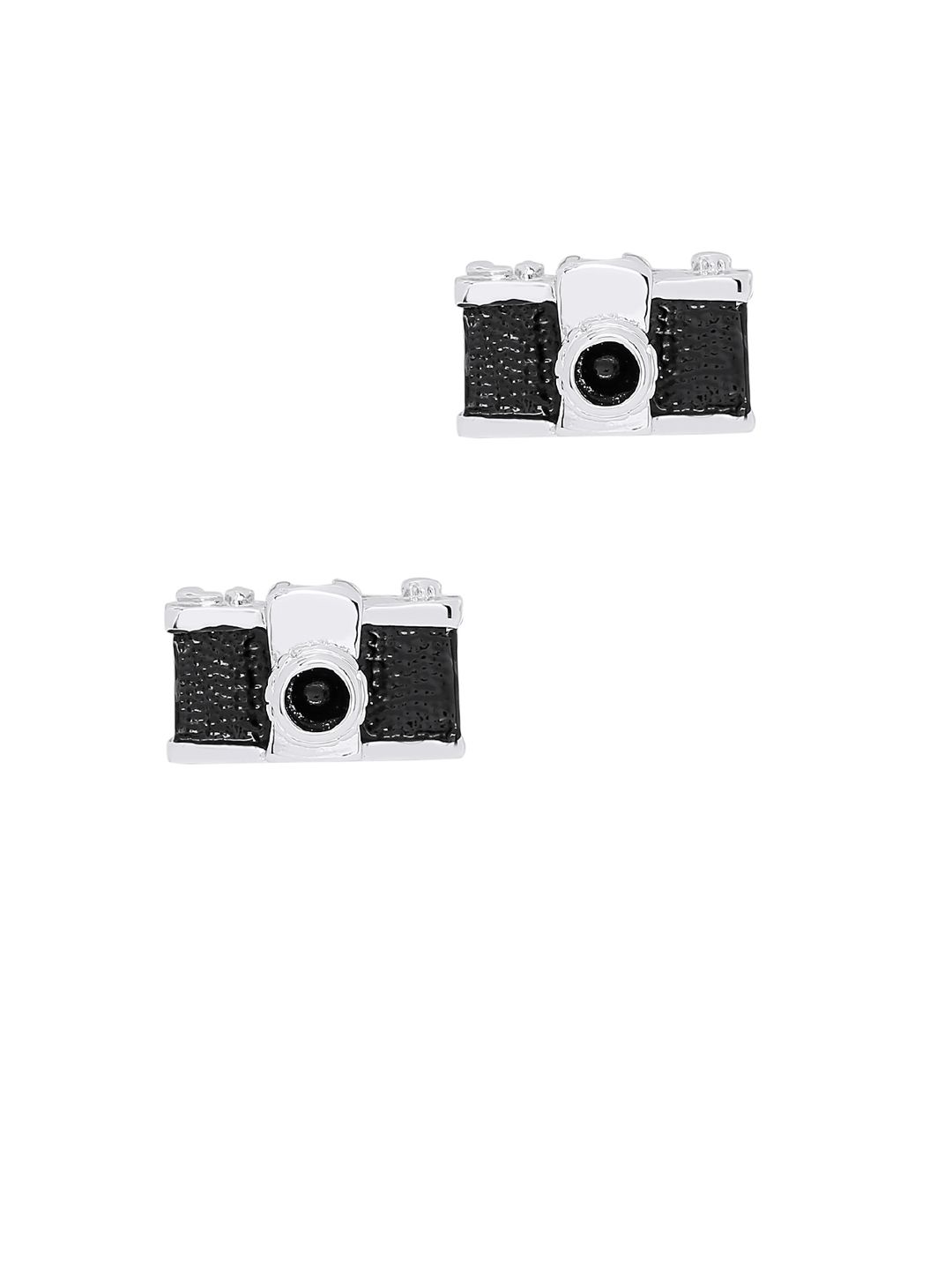 bodha Silver-Toned & Black Quirky Cufflinks