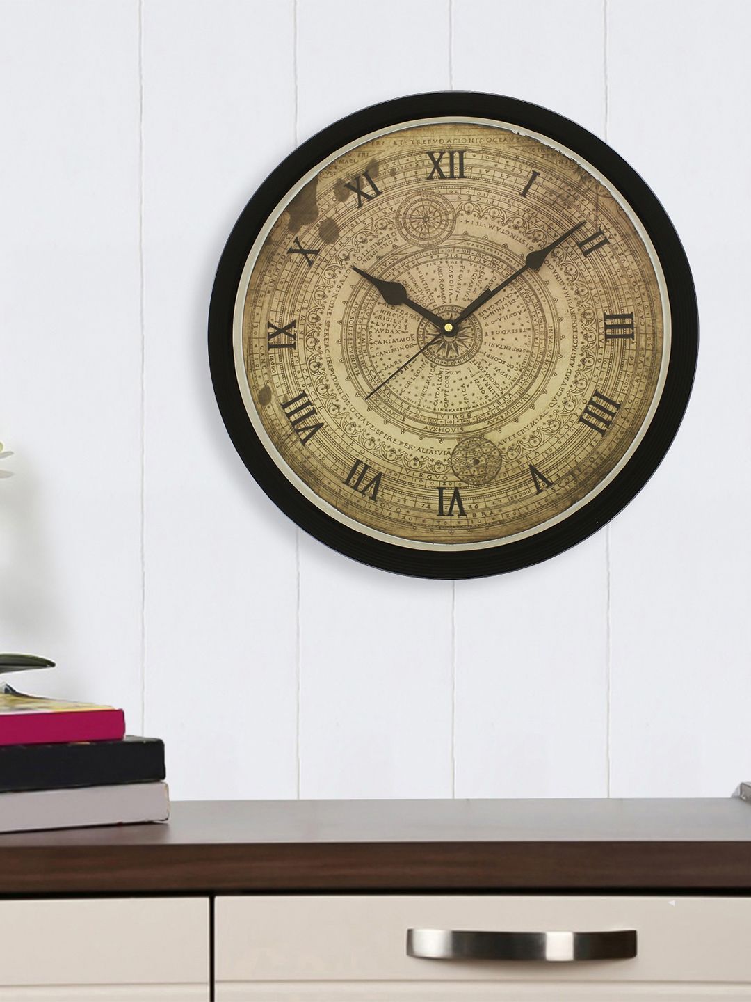 eCraftIndia Khaki Round Printed 31 cm Analogue Wall Clock Price in India