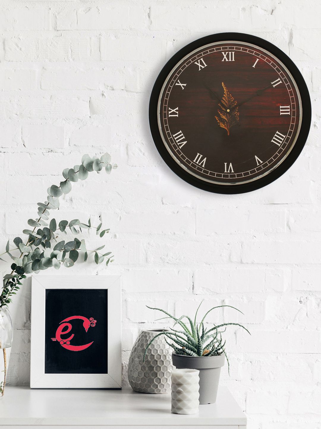 eCraftIndia Black & Maroon Round Printed 31 cm Analogue Wall Clock Price in India