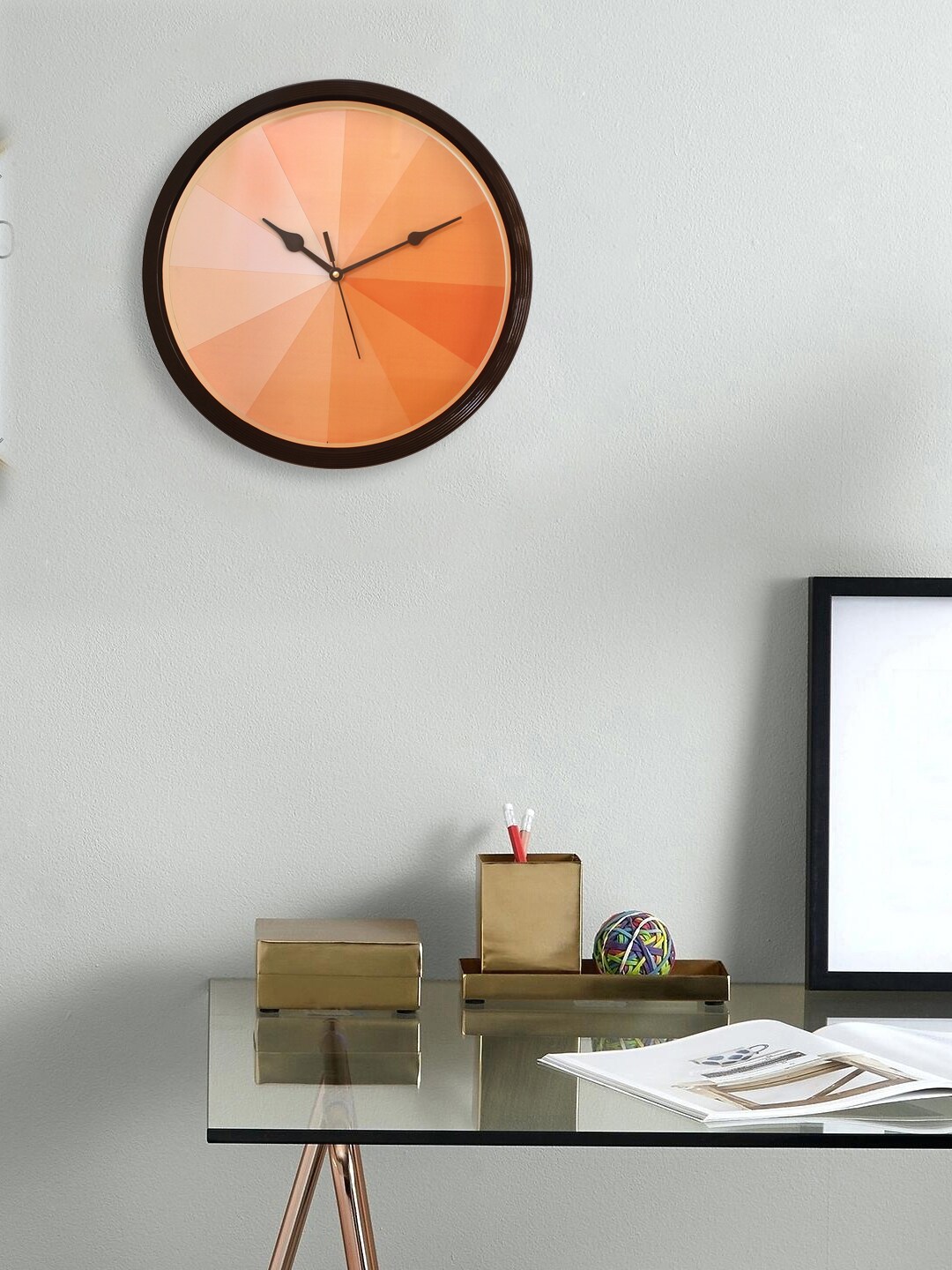 eCraftIndia Brown & Orange Round Solid Analogue Wall Clock Price in India