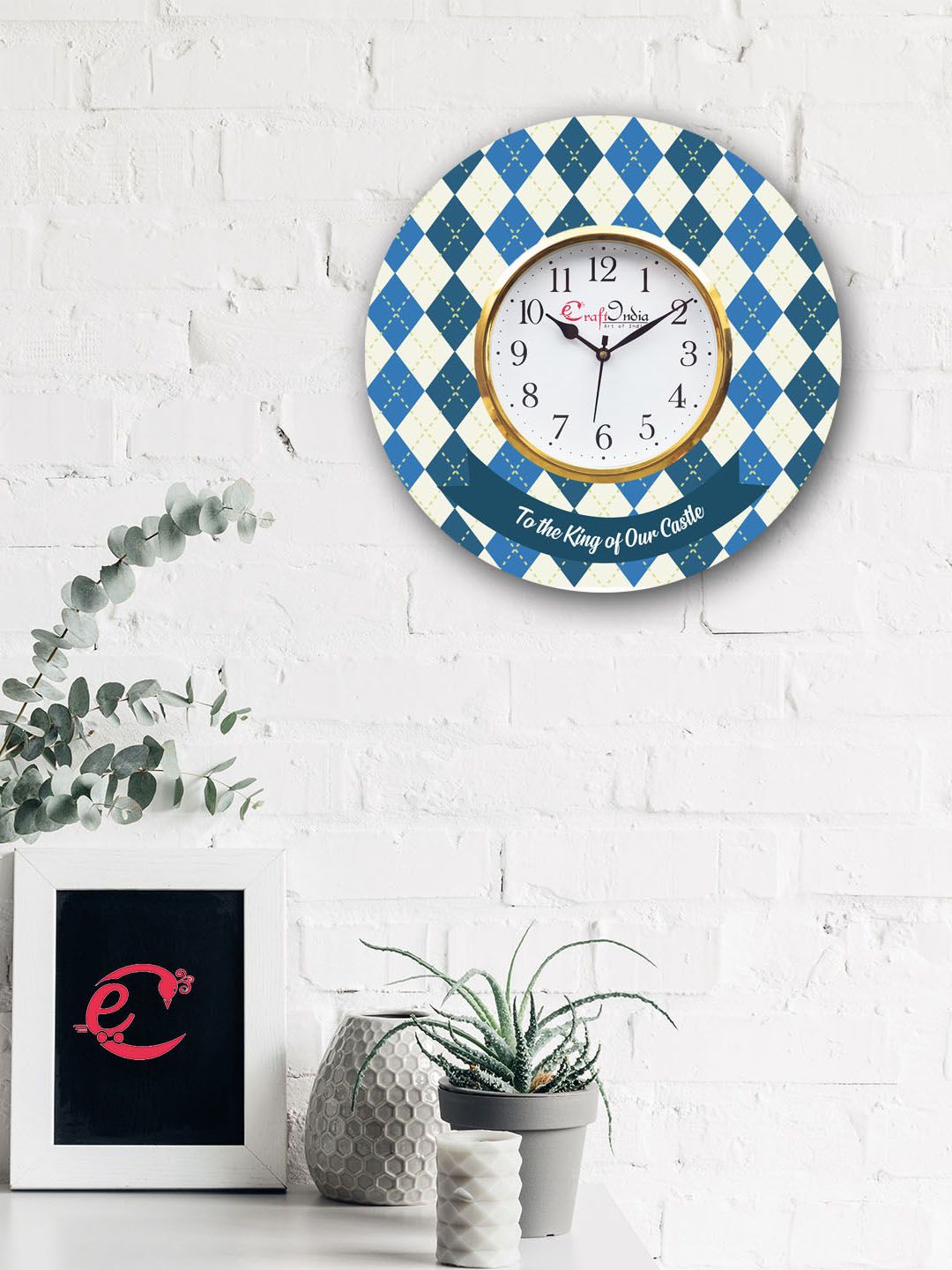 eCraftIndia Blue & White Handcrafted Analogue Wall Clock Price in India