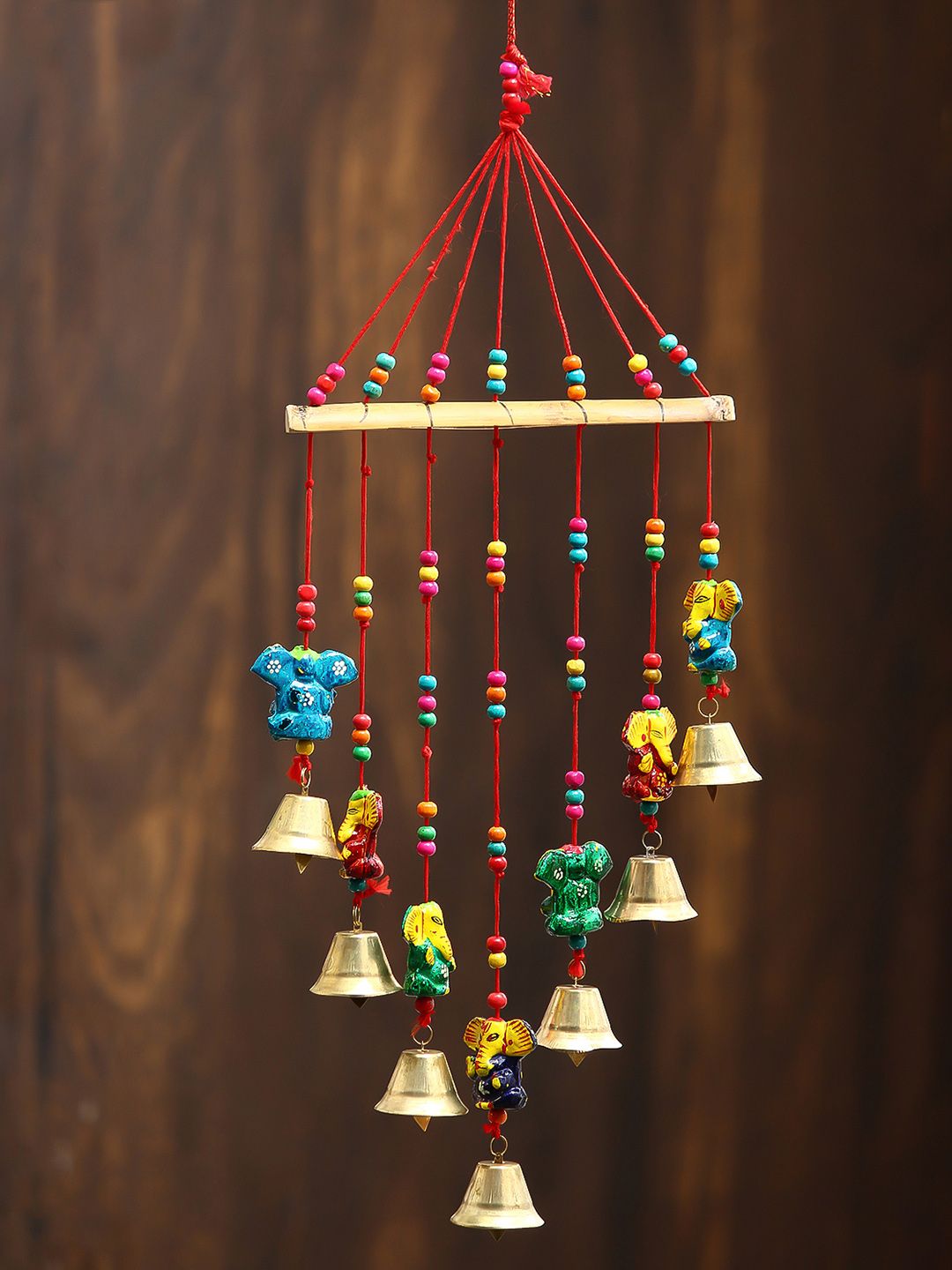 eCraftIndia Multicoloured Handcrafted Decorative Lord Ganesha Wall Hanging Bells Price in India