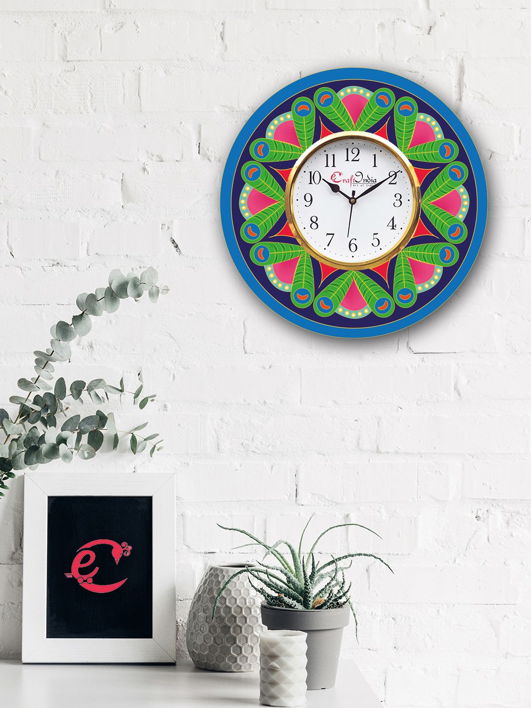 eCraftIndia Multicoloured Handcrafted Analogue Wall Clock Price in India