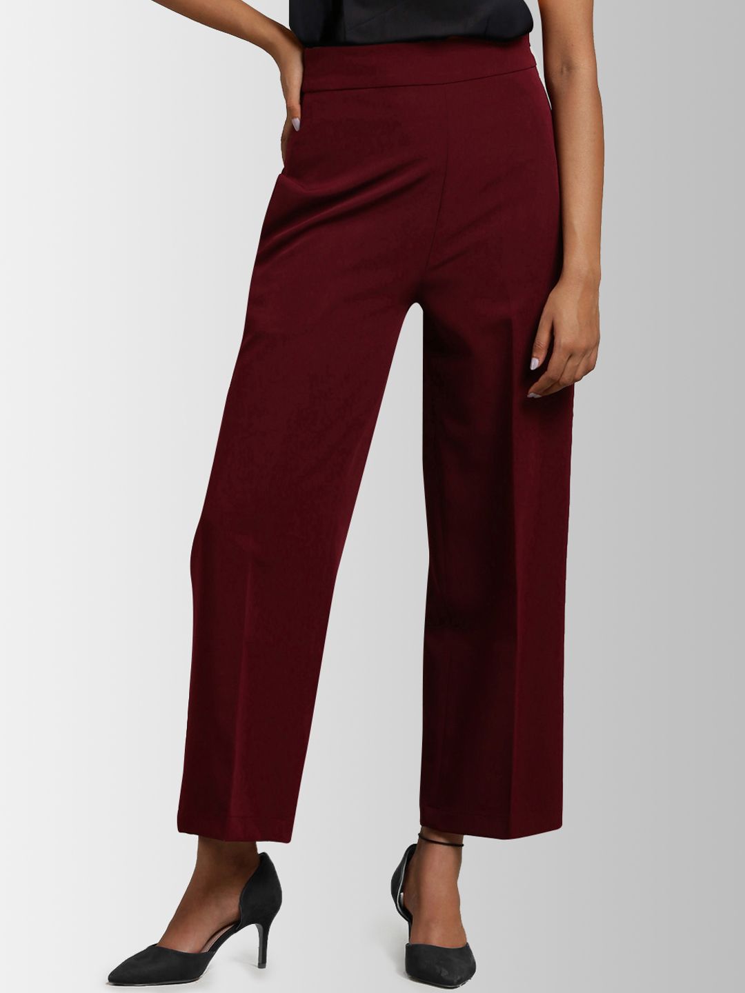 FableStreet Women Maroon Flared Solid Parallel Trousers Price in India