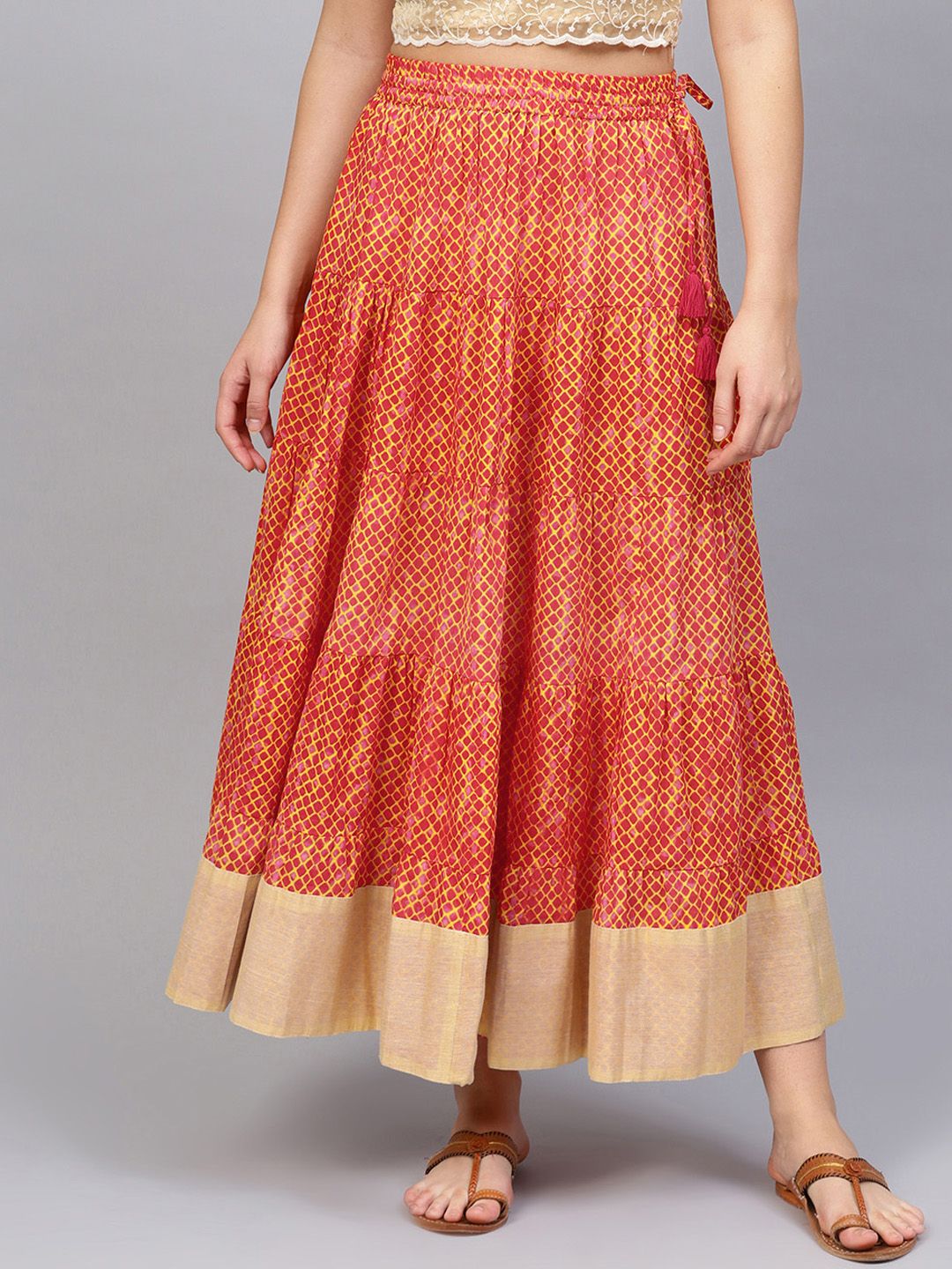 Varanga Women Rust Brown Pleated High-Rise Maxi Skirt