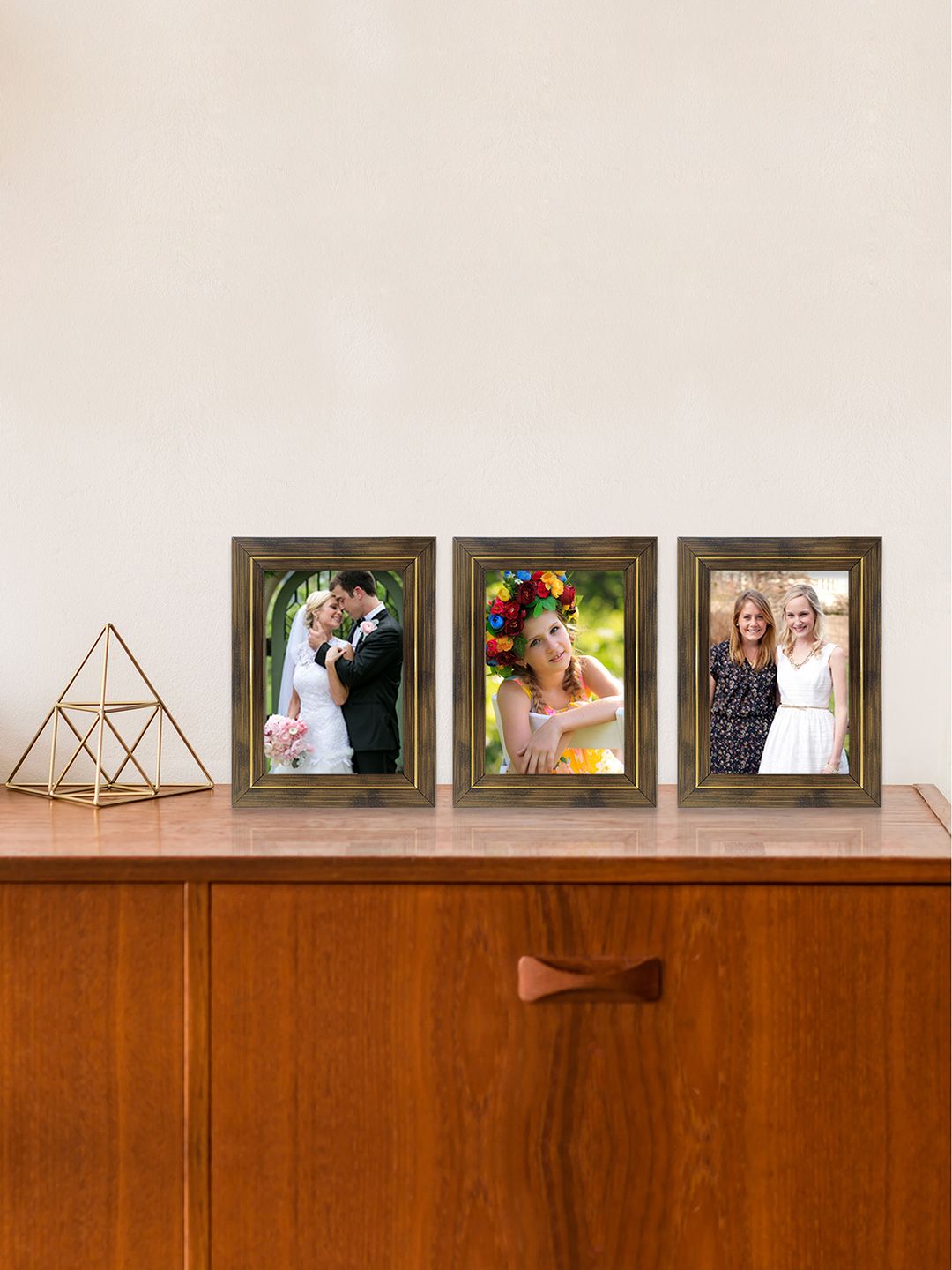 RANDOM Set of 3 Brown and Gold Toned Textured Photo Frames Price in India