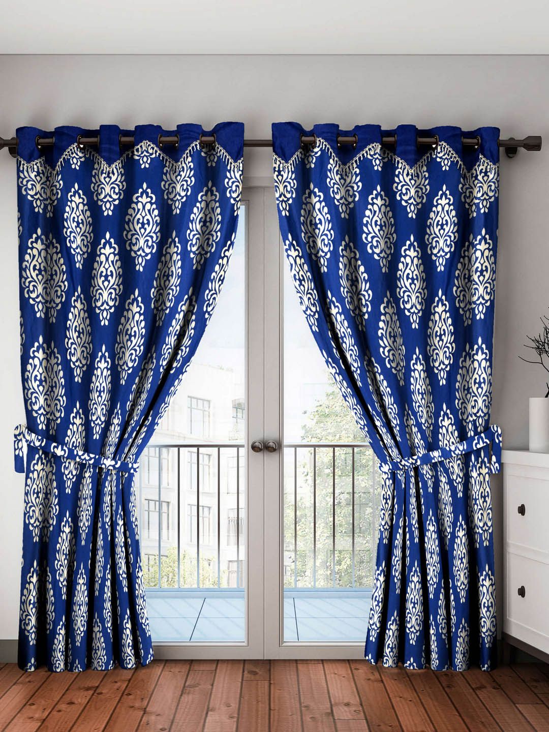 Home Sizzler Blue & White Set of 2 Door Curtains Price in India