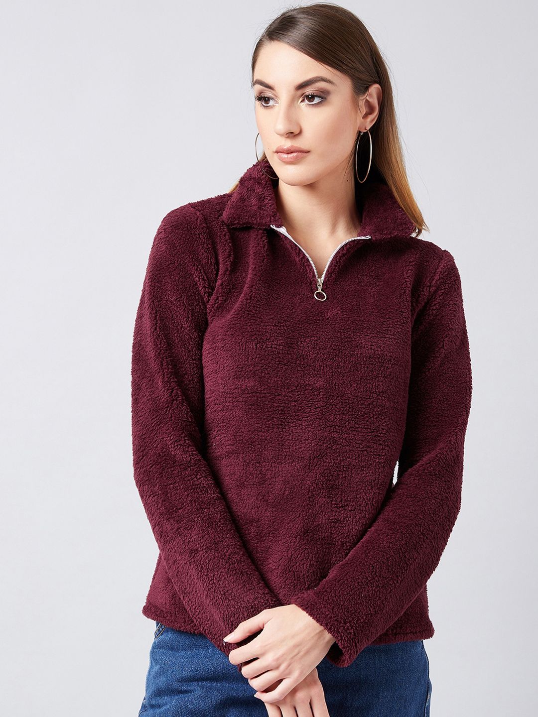 Athena Women Burgundy Solid Sweatshirt Price in India