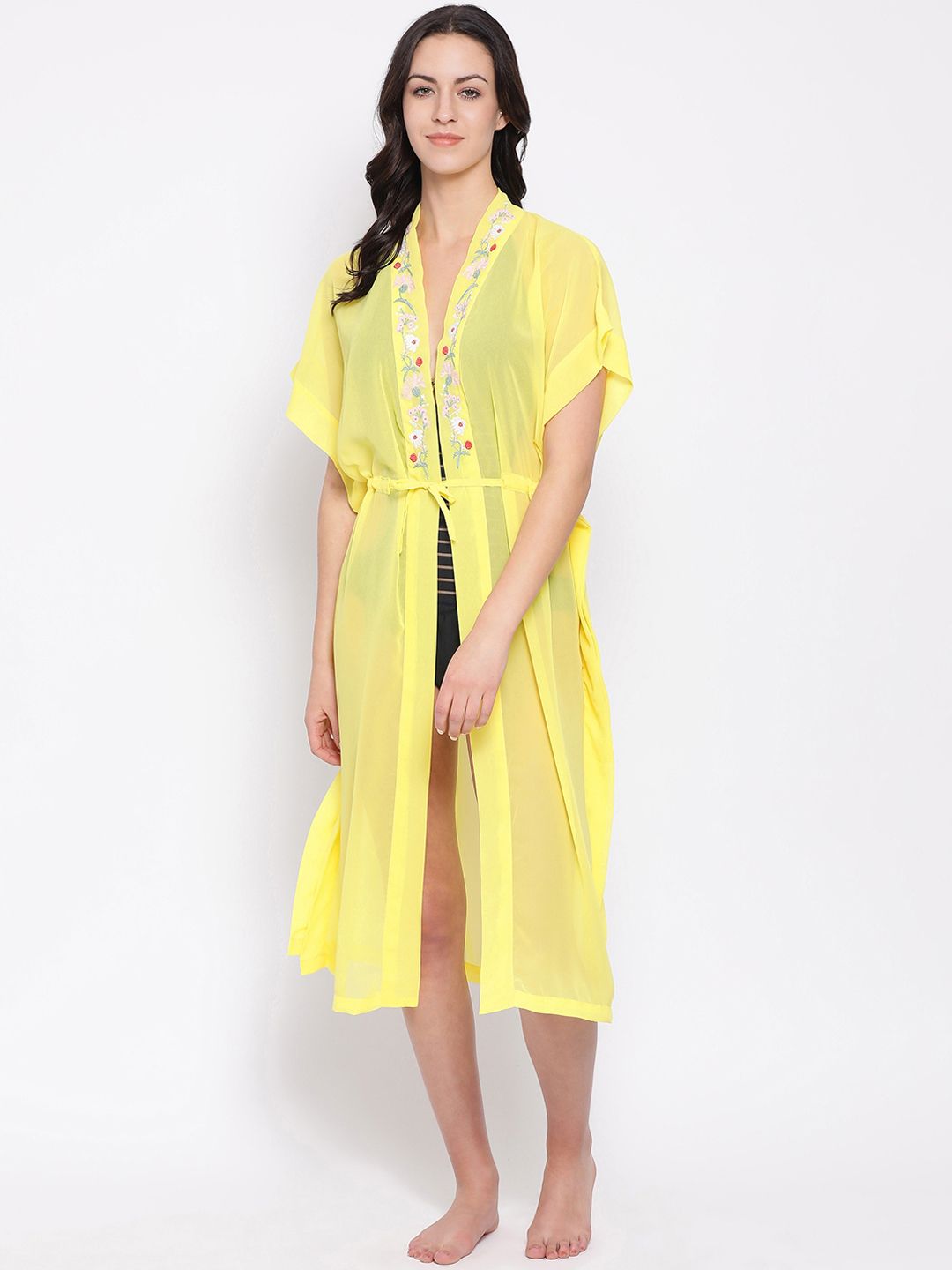 Oxolloxo Women Beachwear Yellow Solid Cover-Up Dress Price in India