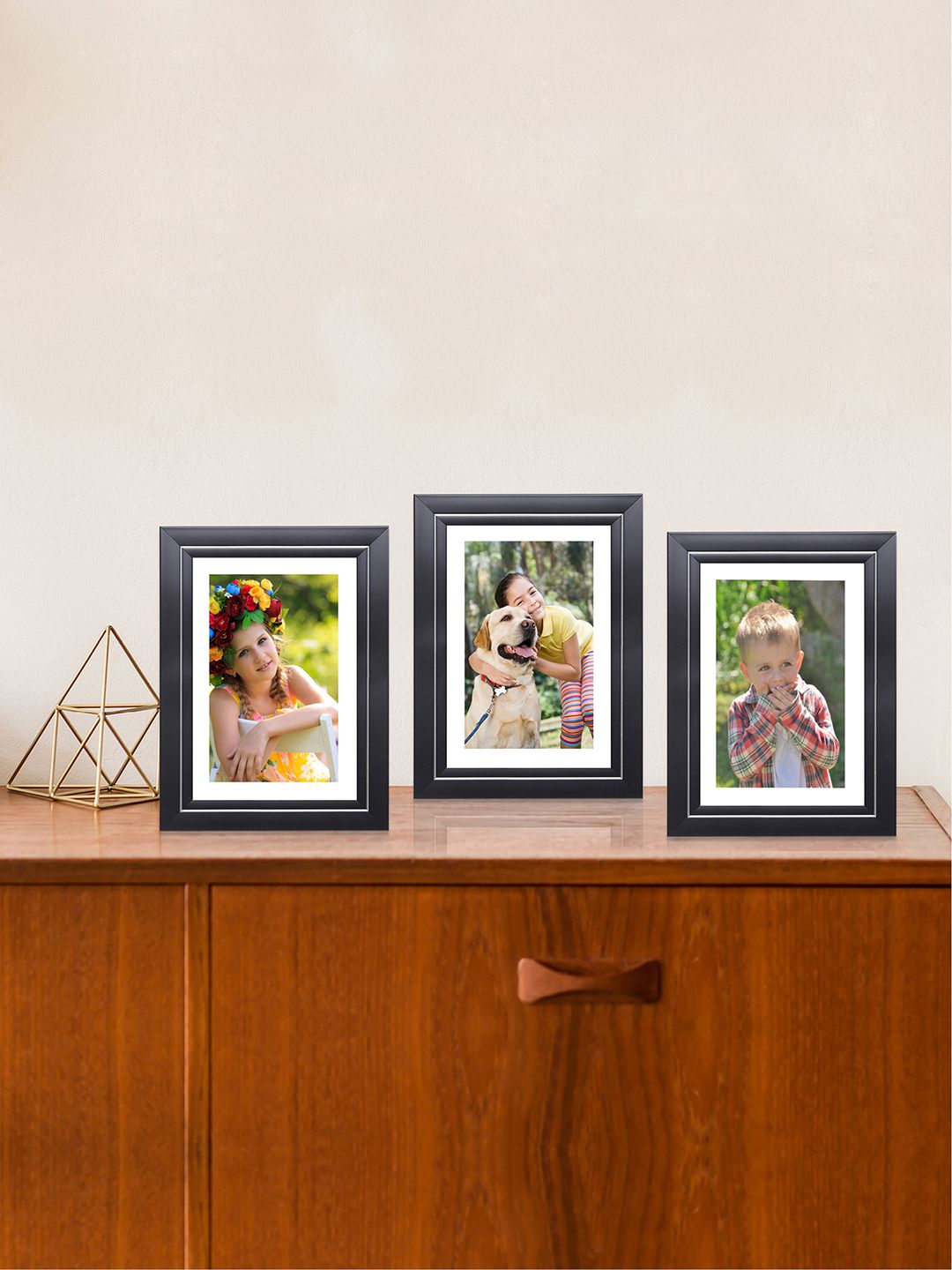 RANDOM Set of 3 Black & Silver-Toned Solid Rectangular Table-Top Photo Frames Price in India