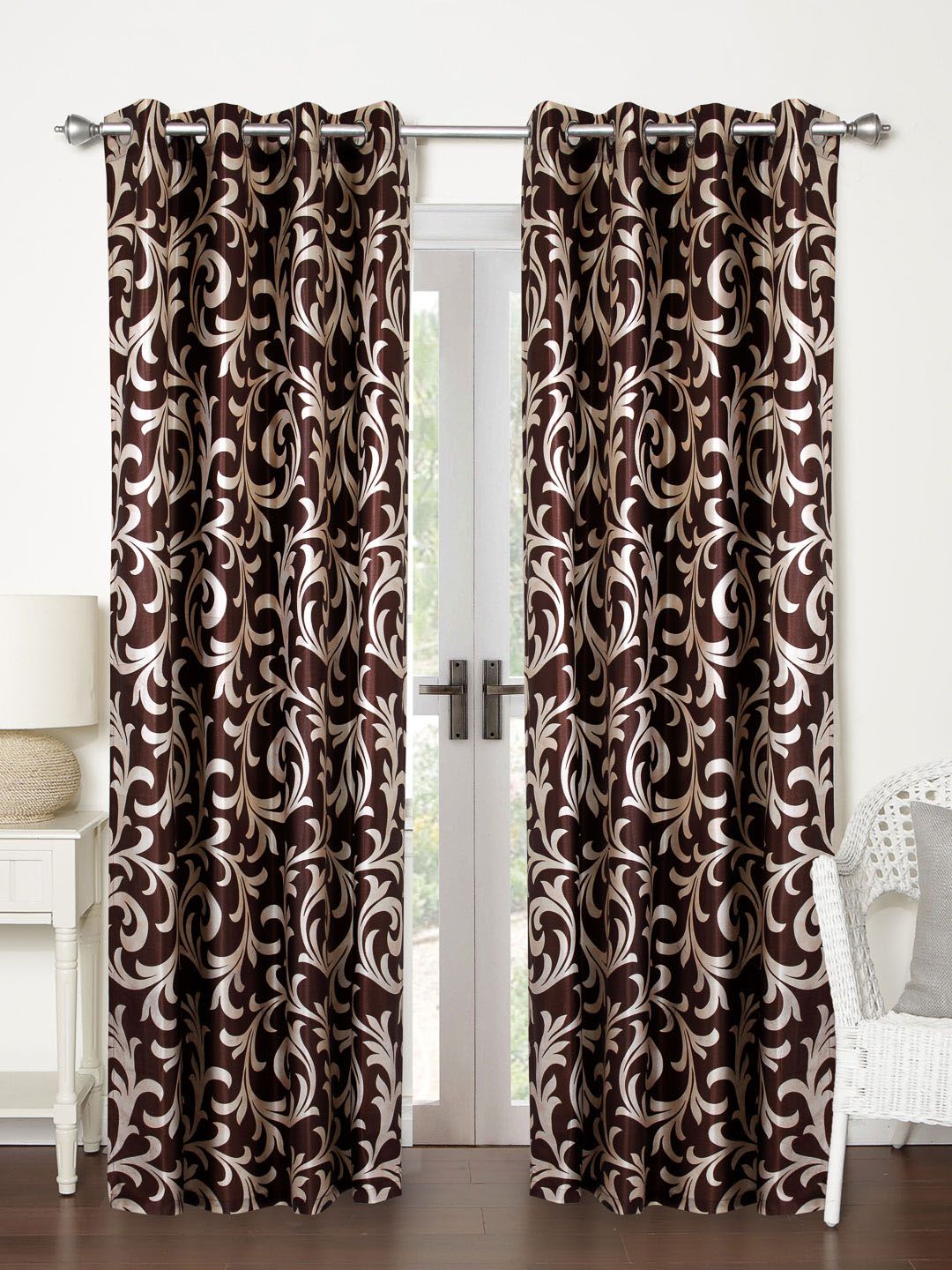 Home Sizzler Brown & Beige Set of 2 Long Door Curtains Price in India