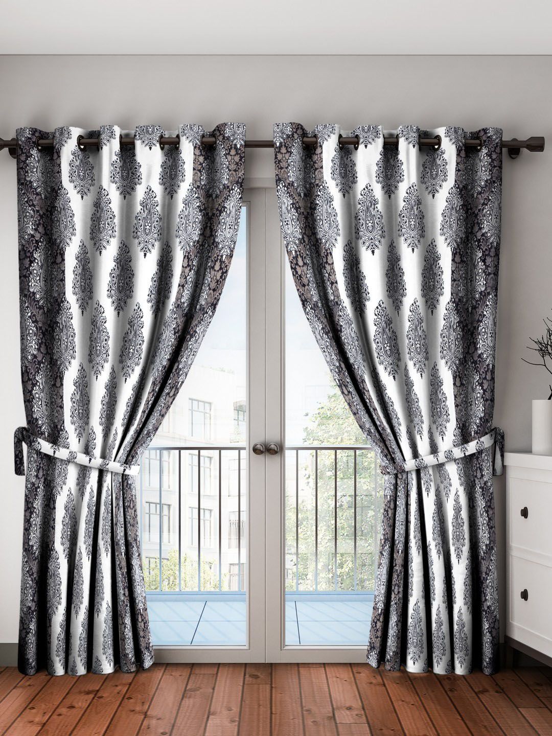 Home Sizzler Black & White Set of 2 Door Curtains Price in India