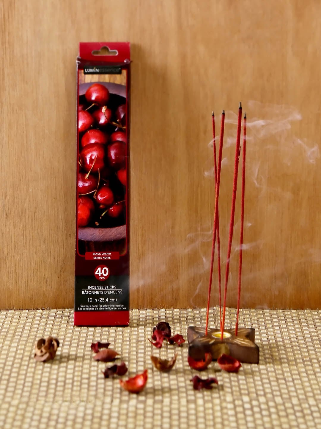 HOSLEY Set of 240 Red Cherry Scented Incense Sticks with Wooden Holder Price in India