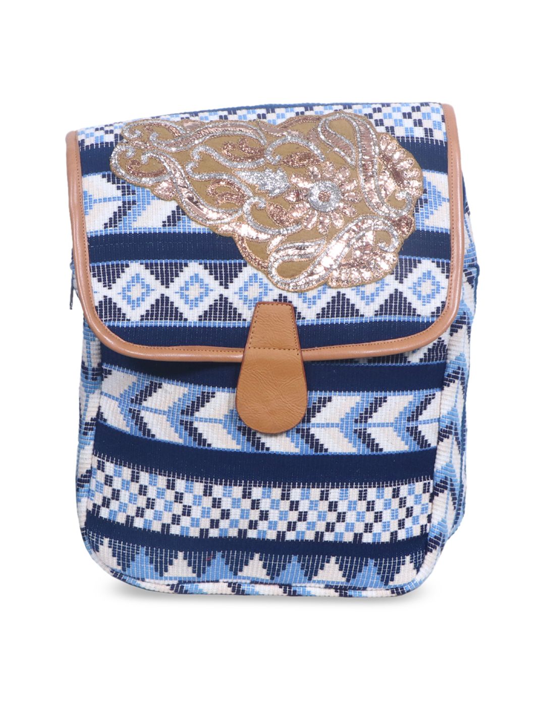 Diwaah Women Blue & White Textured Backpack Price in India
