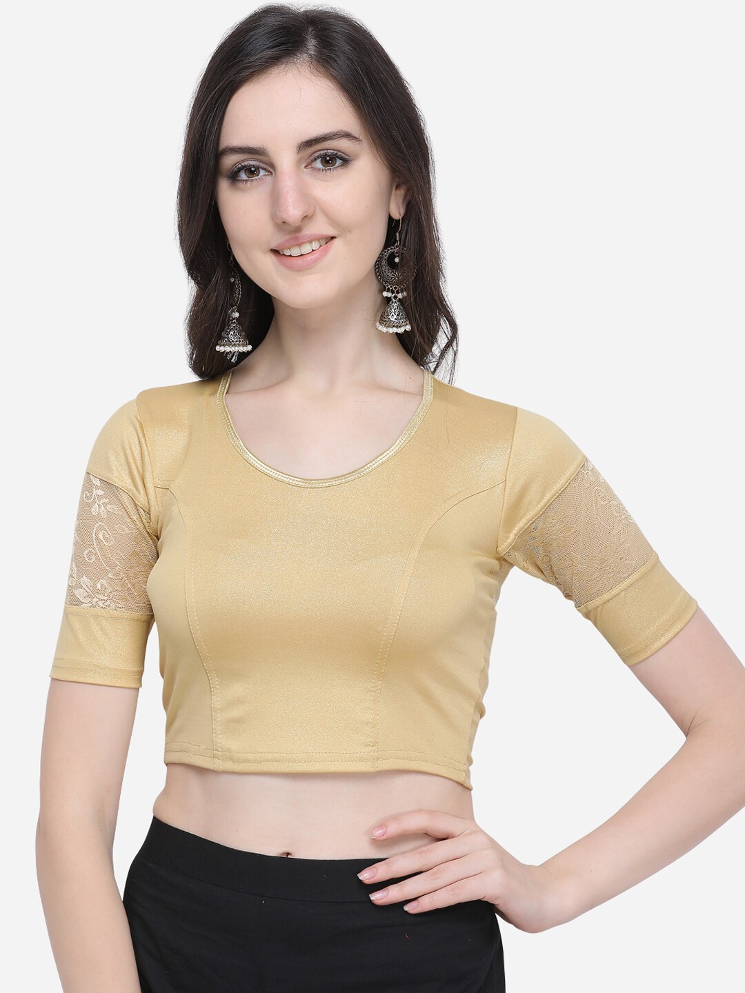 Janasya Women Gold-Toned Solid Saree Blouse Price in India