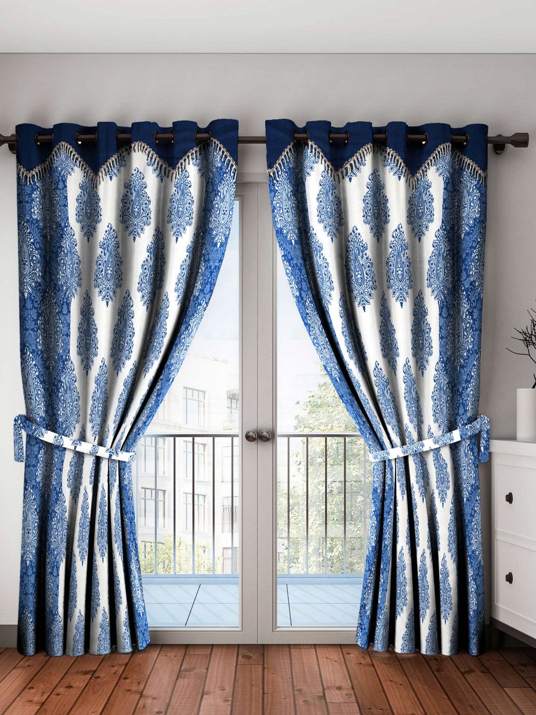 Home Sizzler Blue & White Set of 2 Long Door Curtains Price in India