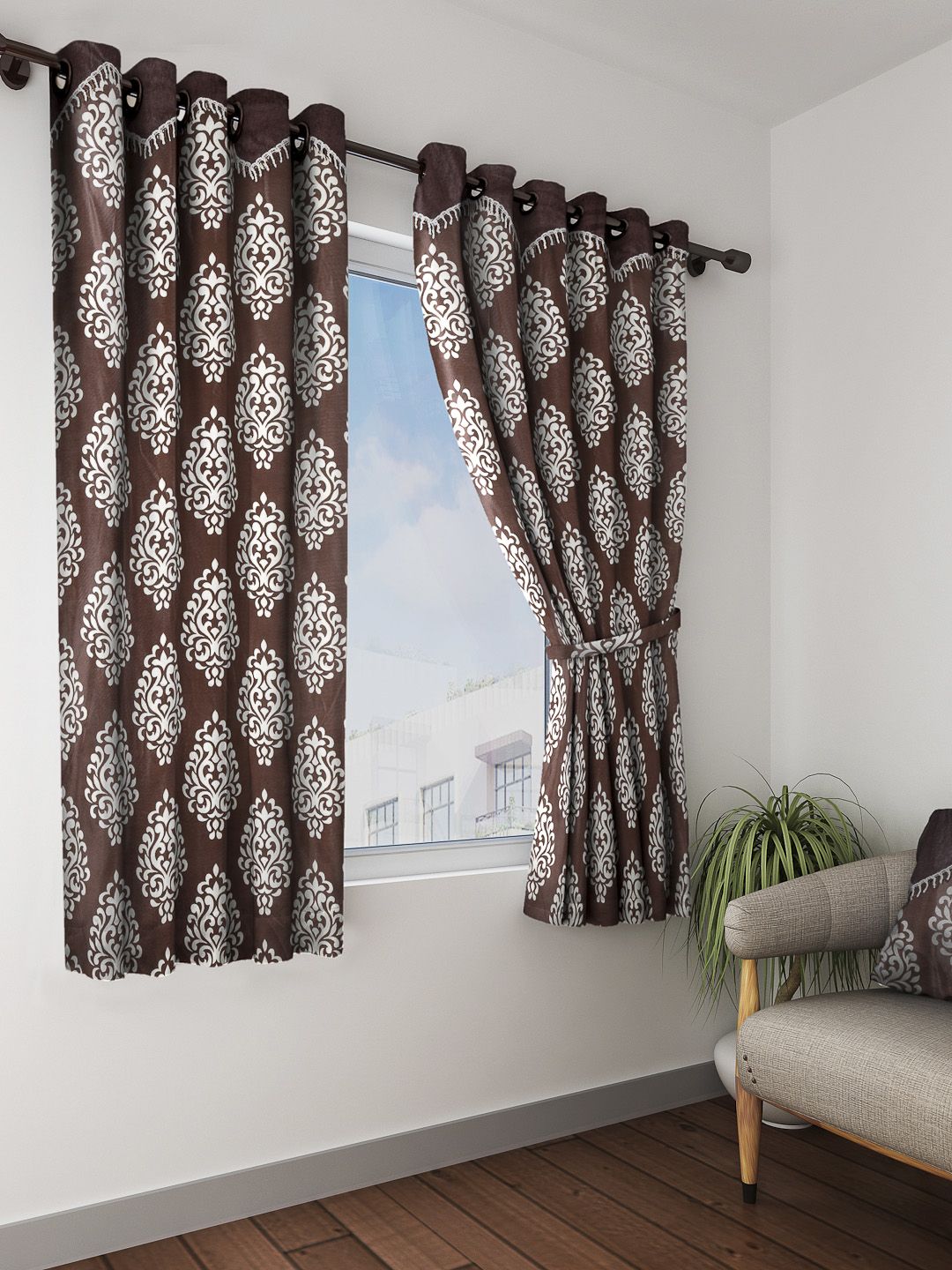 Home Sizzler Brown & White Set of 2 Window Curtains Price in India