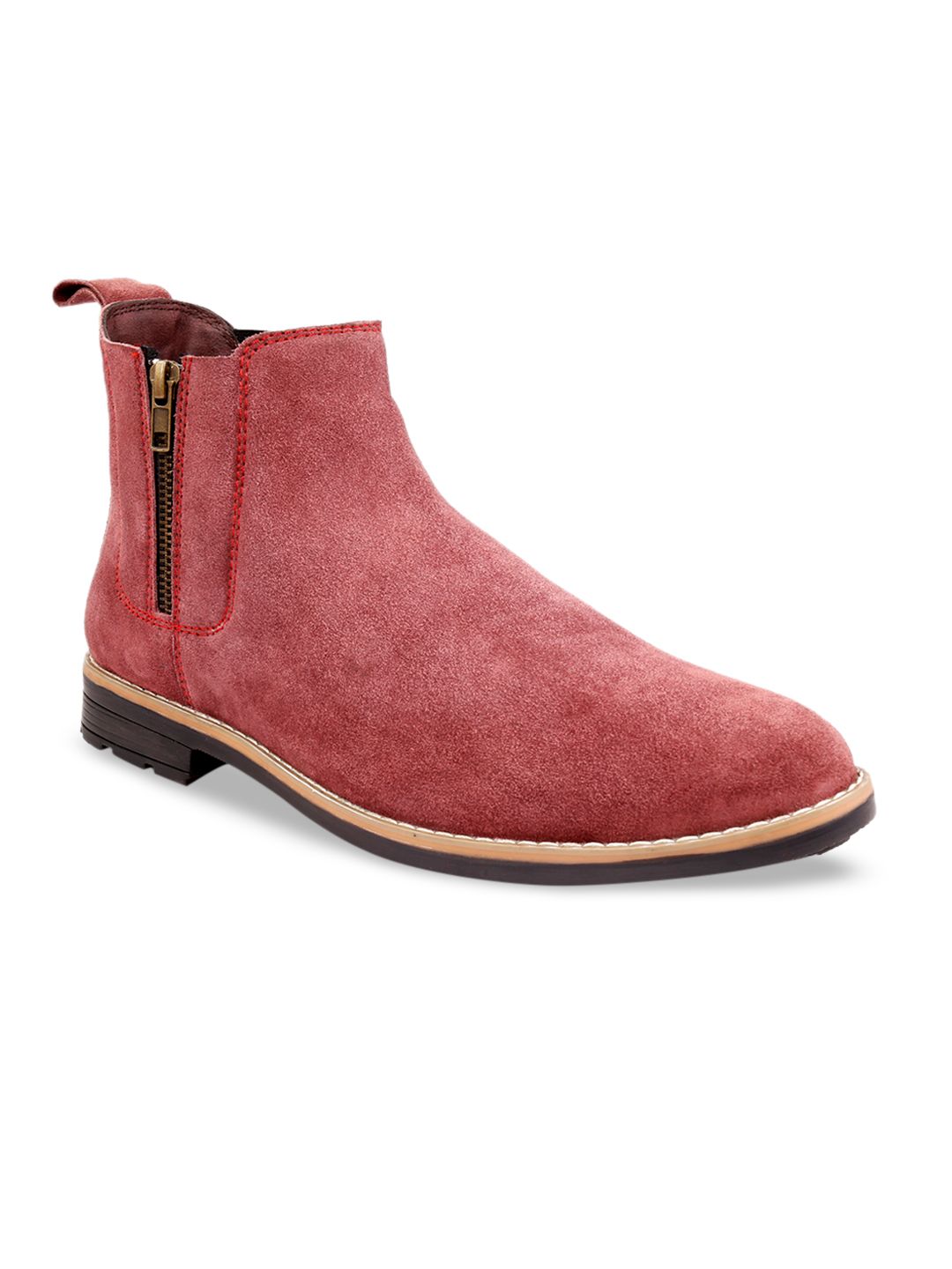 bacca bucci Men Maroon Solid Suede High-Top Flat Boots