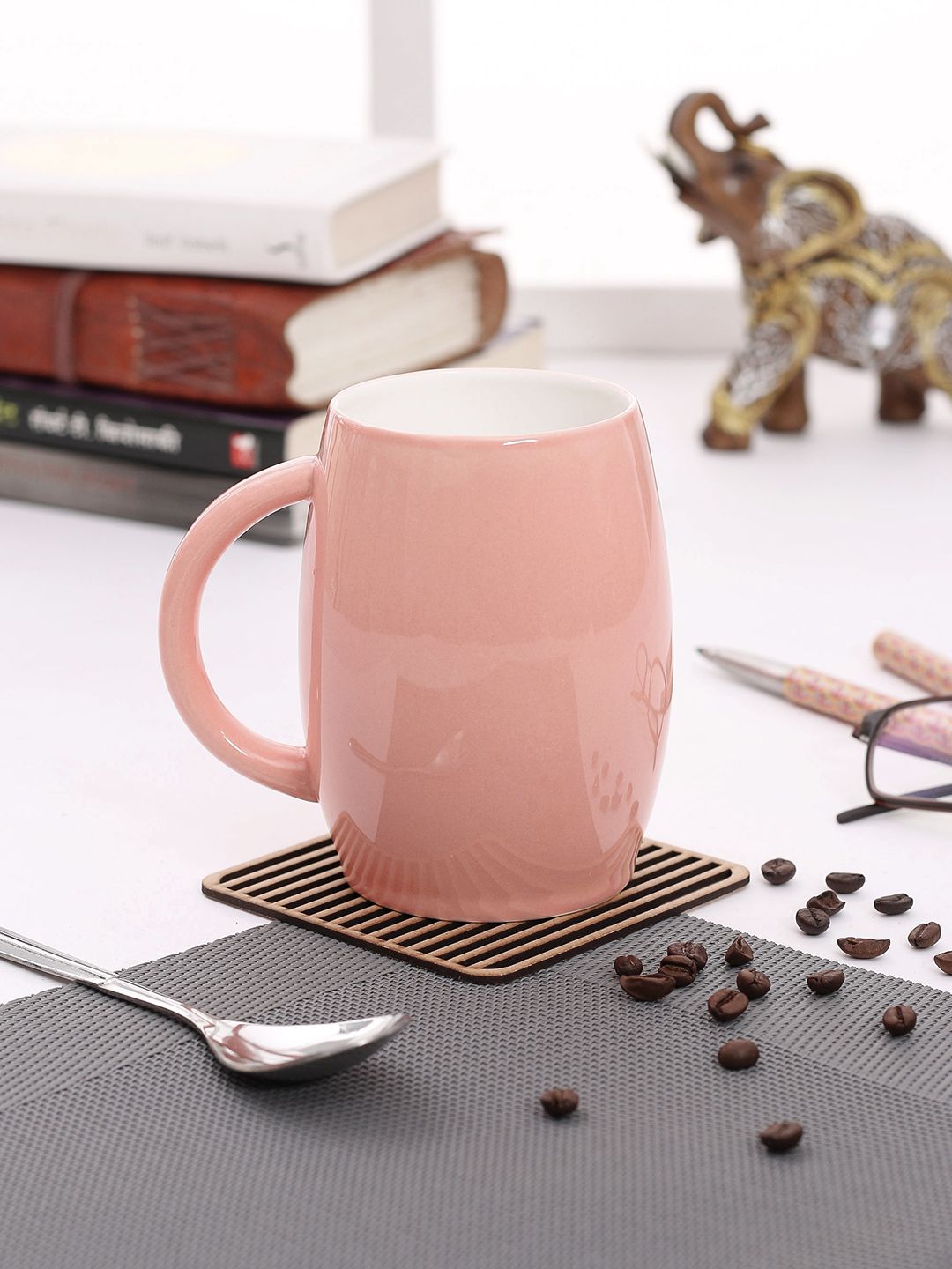 JCPL Peach-Coloured 2-Pieces Solid Porcelain Mugs Set Price in India