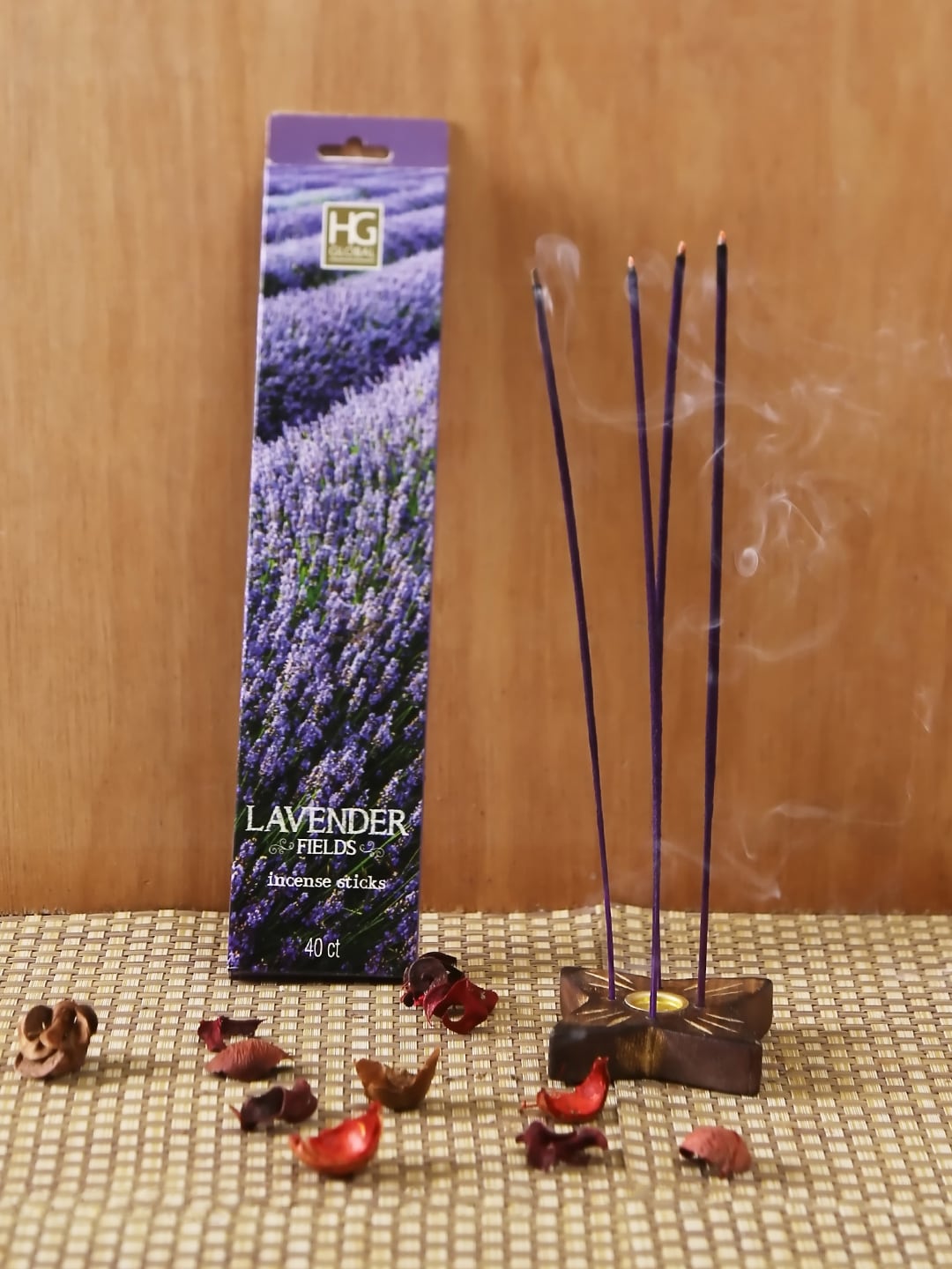 HOSLEY Set of 240 Purple Lavender Fields Scented Incense Sticks with Wooden Holder Price in India