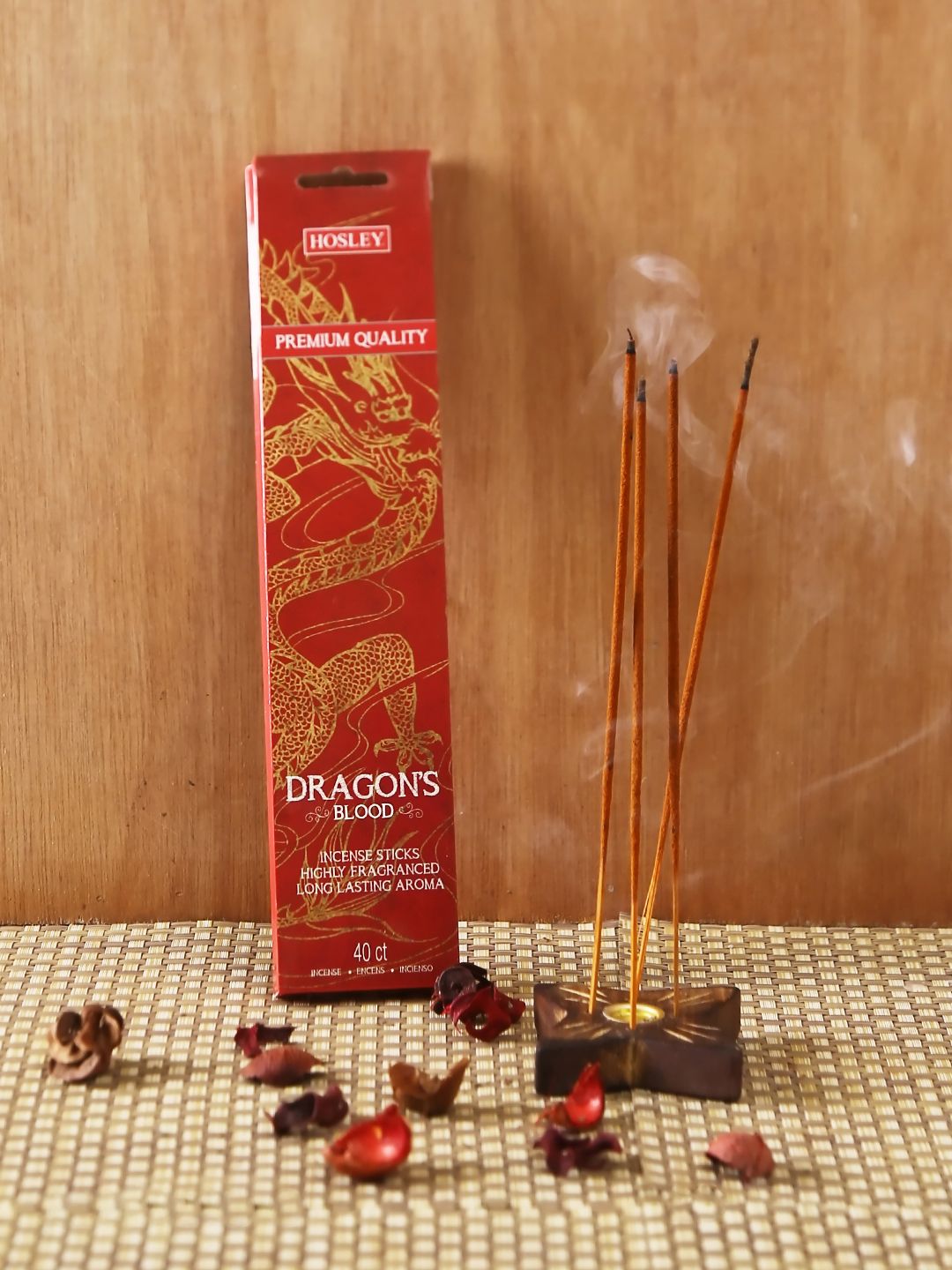 HOSLEY Set of 240 Red Dragon Blood Scented Incense Sticks with Wooden Holder Price in India