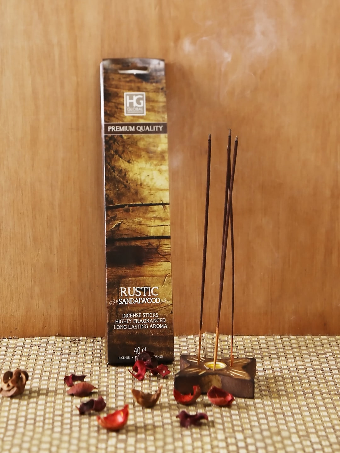 HOSLEY Set of 240 Brown Rustic Sandalwood Scented Incense Sticks with Wooden Holder Price in India