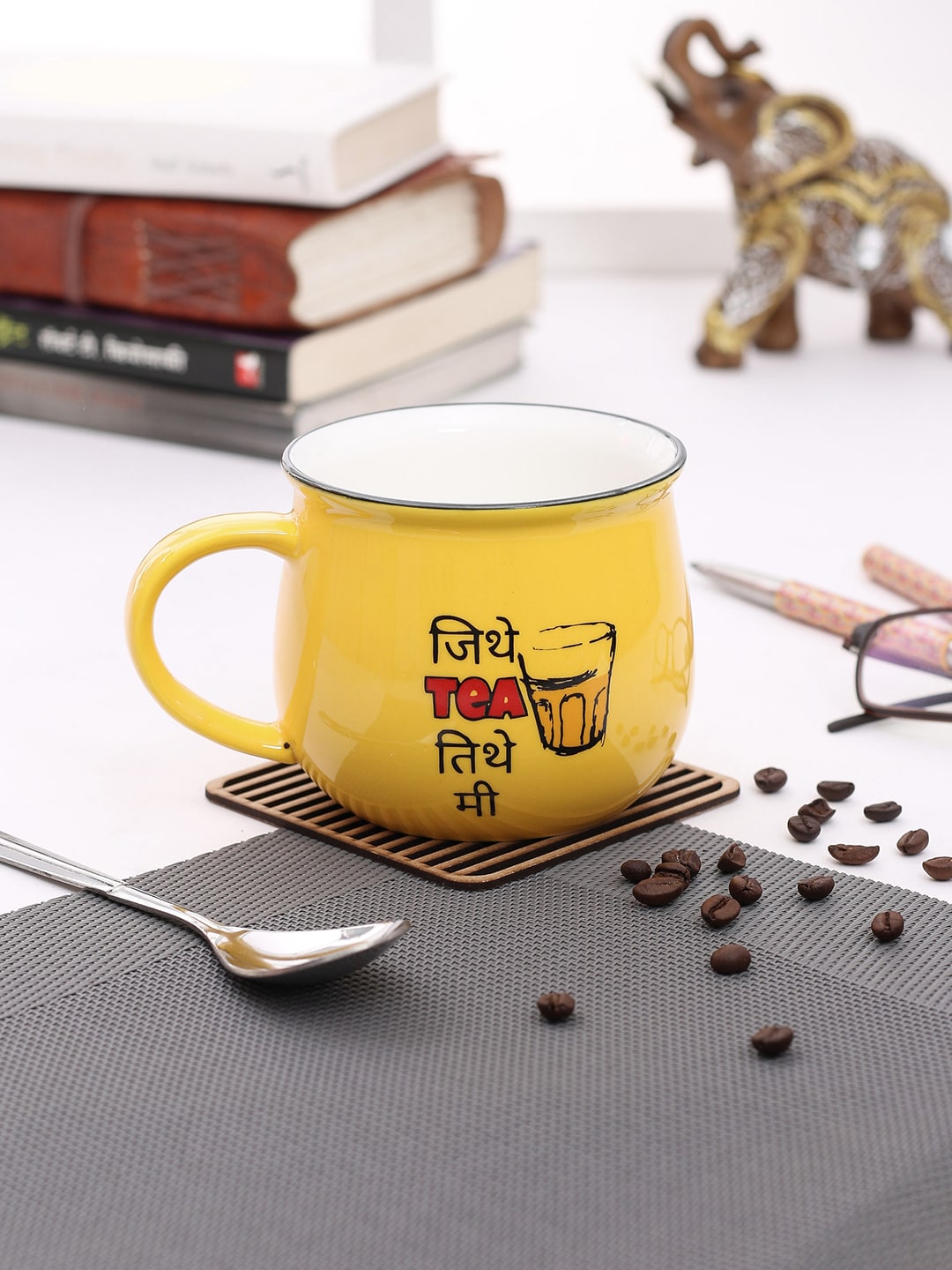 JCPL Yellow 2-Pieces Printed Porcelain Mugs Set Price in India