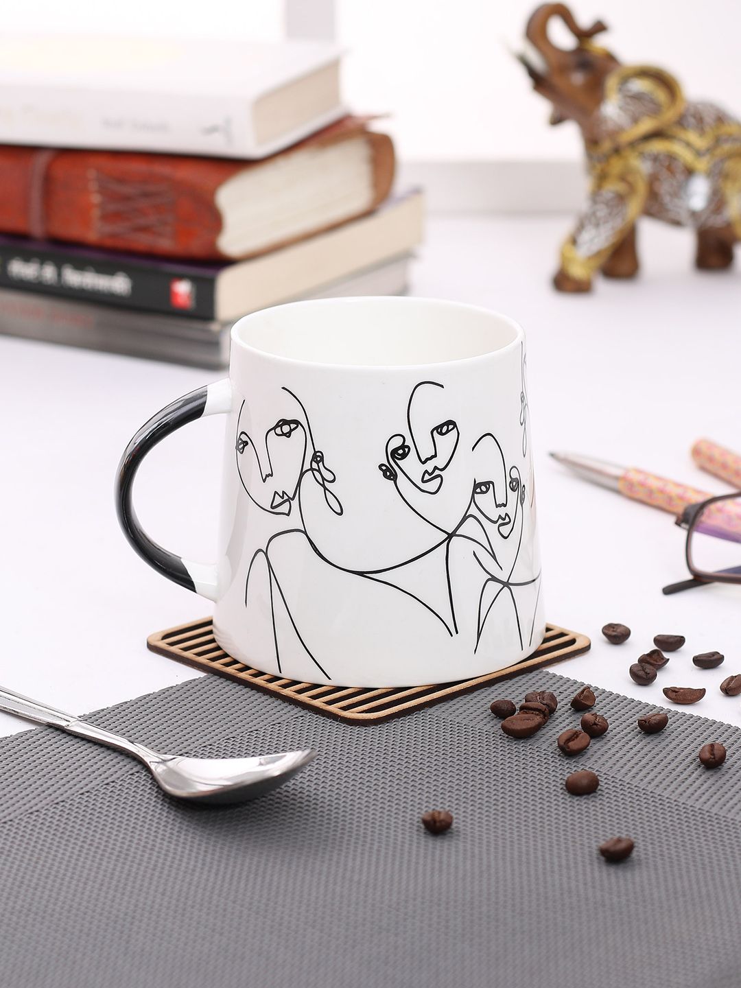 JCPL White & Black 2-Pieces Printed Porcelain Mugs Set Price in India