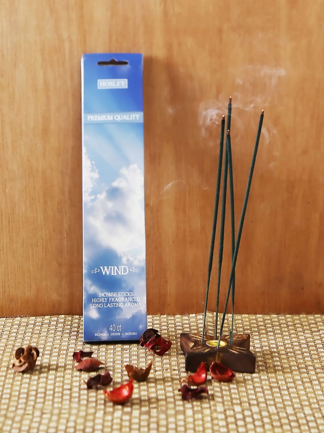 HOSLEY Set of 240 Blue Wind Scented Incense Sticks with Wooden Holder Price in India