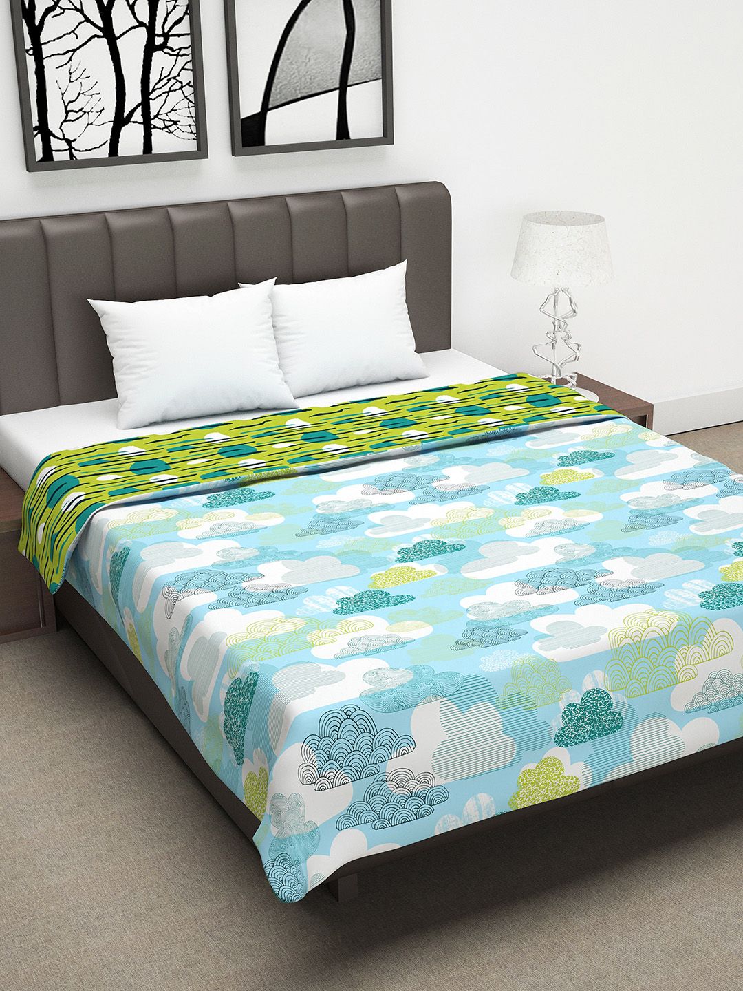 Divine Casa Green & Blue Abstract AC Room 110 GSM Double Bed Dohar Price in India